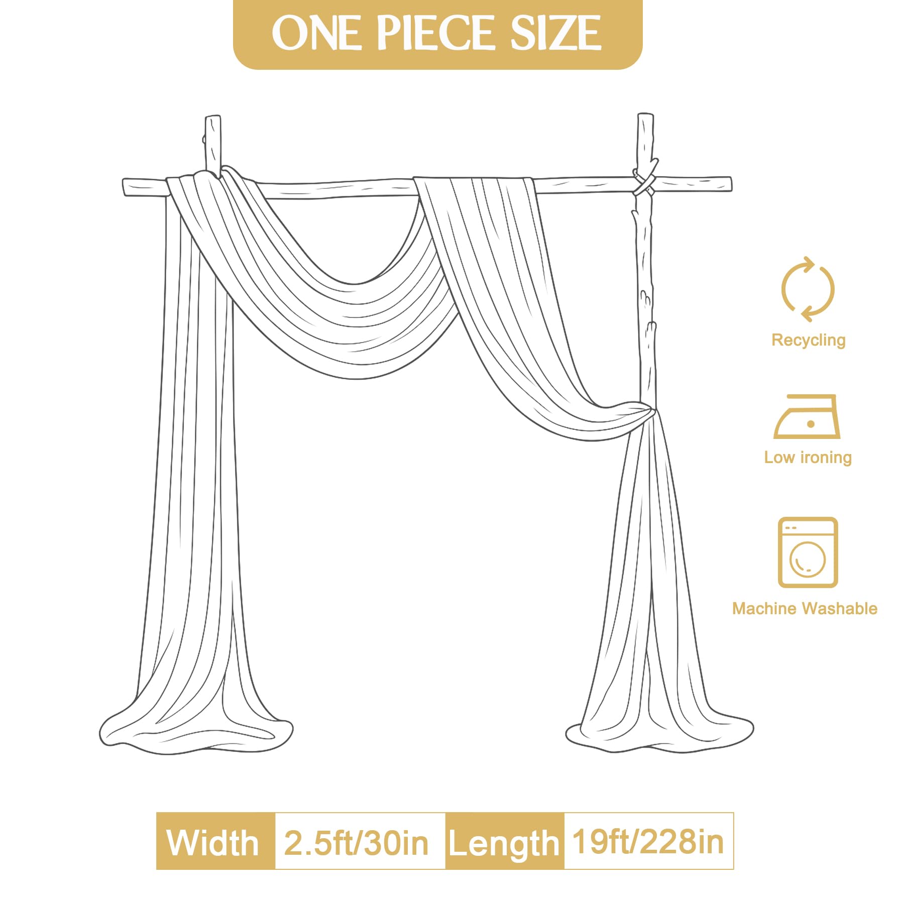 Vorhangstoff für Hochzeitsbögen, 76,2 cm x 5,8 m, Hochzeitsvorhänge, Tüllvorhänge für Hintergrund, durchsichtiger Stoff, Hintergrund, Drapierung, Dekorationen, Hintergrundvorhänge für Empfang