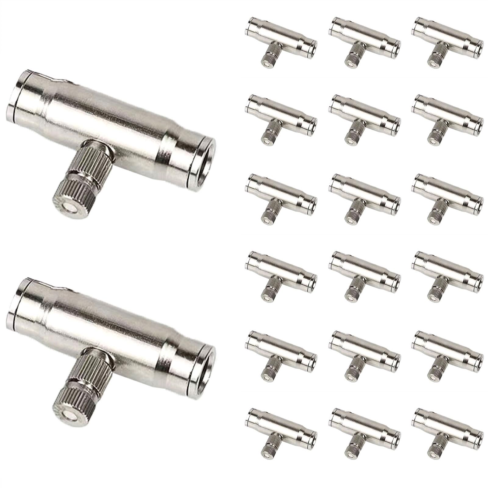 Set of 20 Misting Nozzles Kit for Cooling System with 3/8" Slip-Lock Misting Nozzle Tees, 10/24 UNC High Pressure Mister Nozzles Stainless Steel Fogging Spray Head Atomizing Mist(Size:Orifice: 0.2mm)