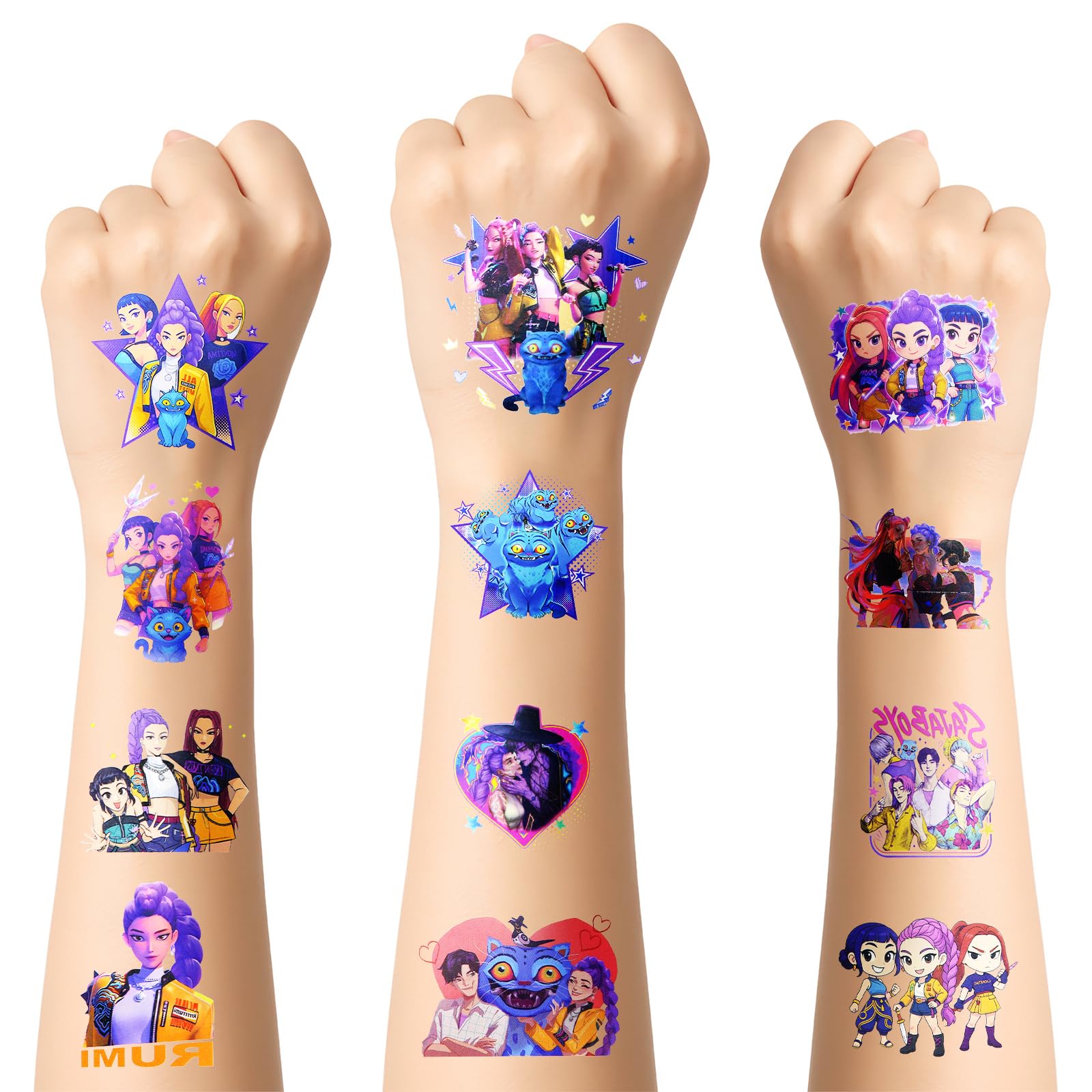 Tatouages Temporaires Kpop, Hunters Lot de 25 Feuilles de Tatouages Temporaires pour Enfant, Huntri Tatouages Cartoon Amovibles, Tattoos Temporaires Hunters - 1