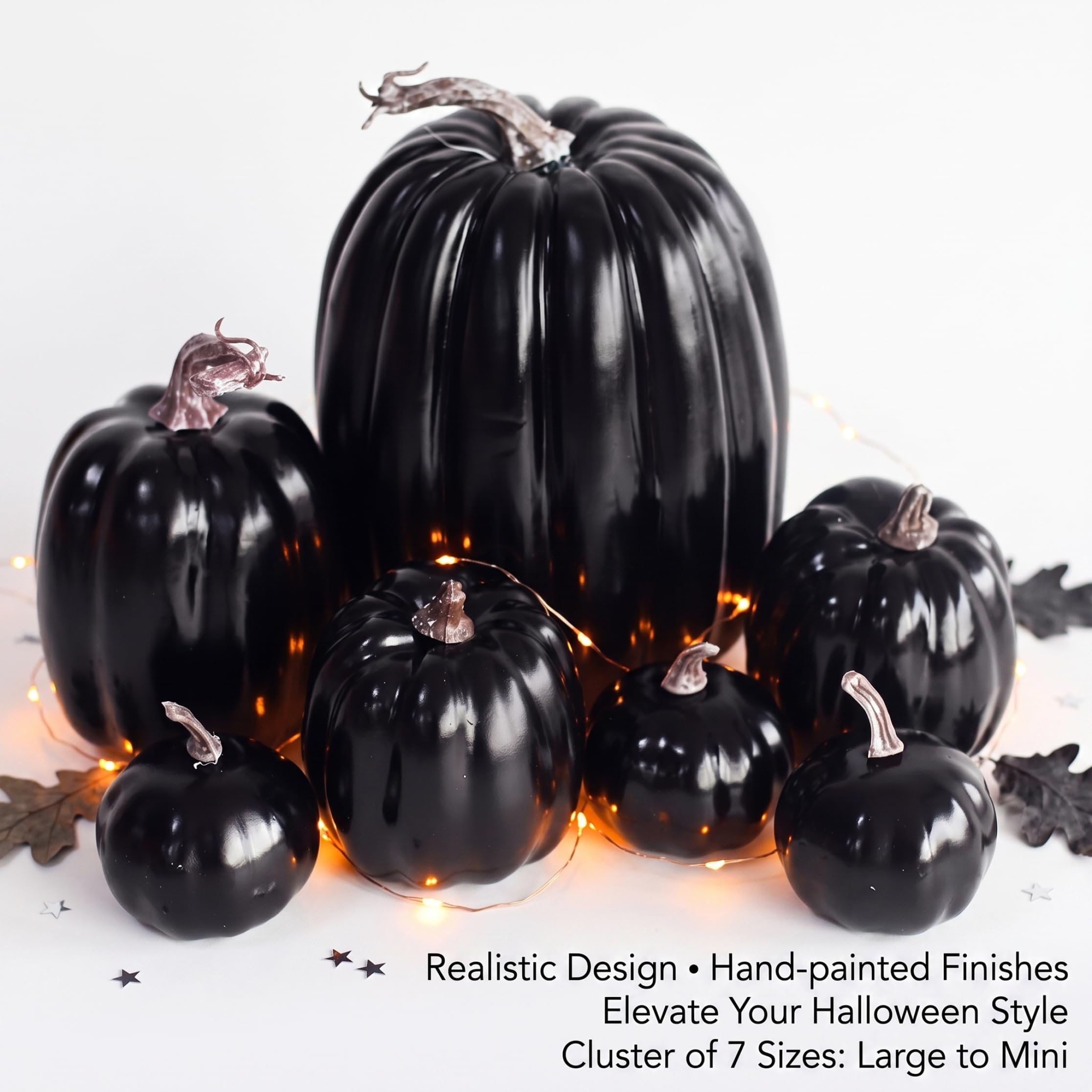 Set di zucche in schiuma da 7 pezzi, decorazioni di zucca di Halloween, zucche artificiali autunnali per decorazioni per interni ed esterni, nere