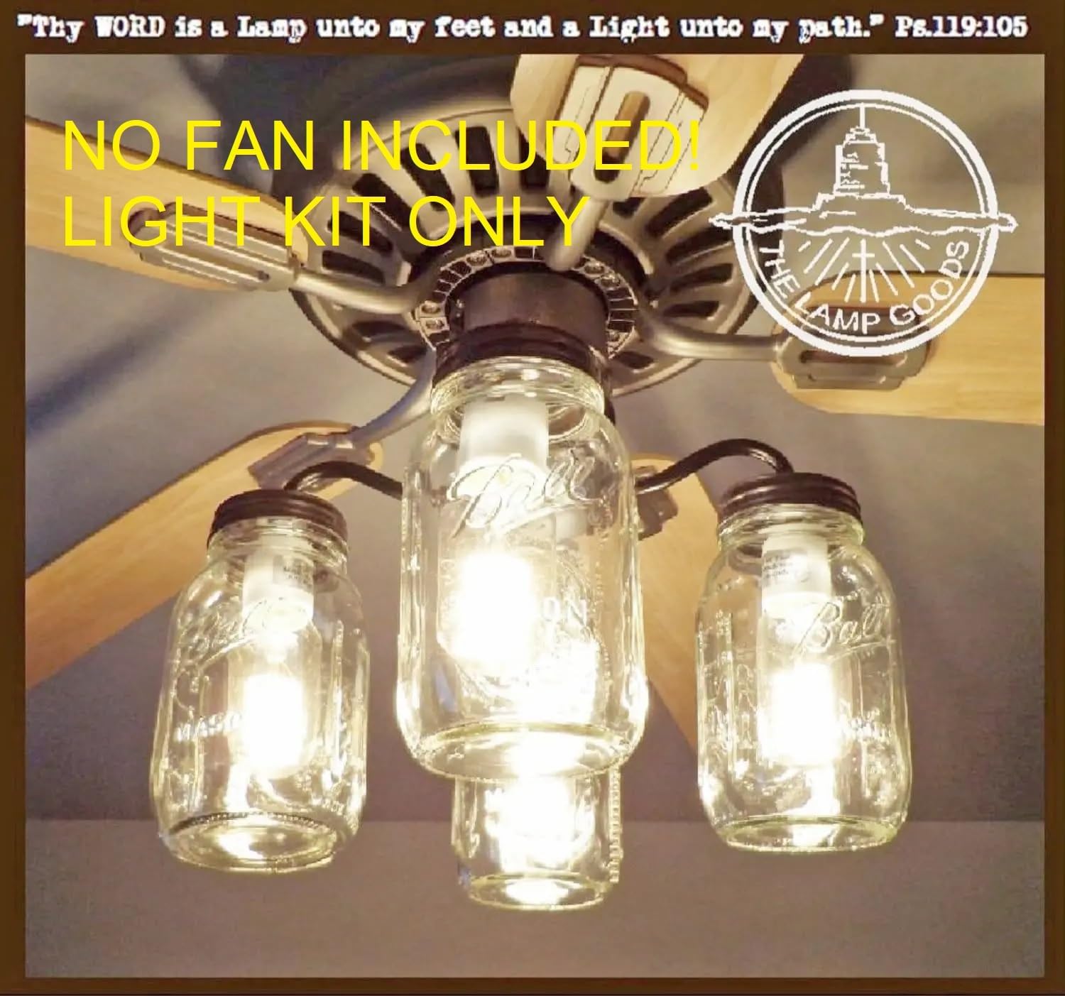Mason Jar Ceiling Fan Light Kit Only! NO Fan Included by Lamp Goods- Farmhouse, Kitchen, Country, Cottage