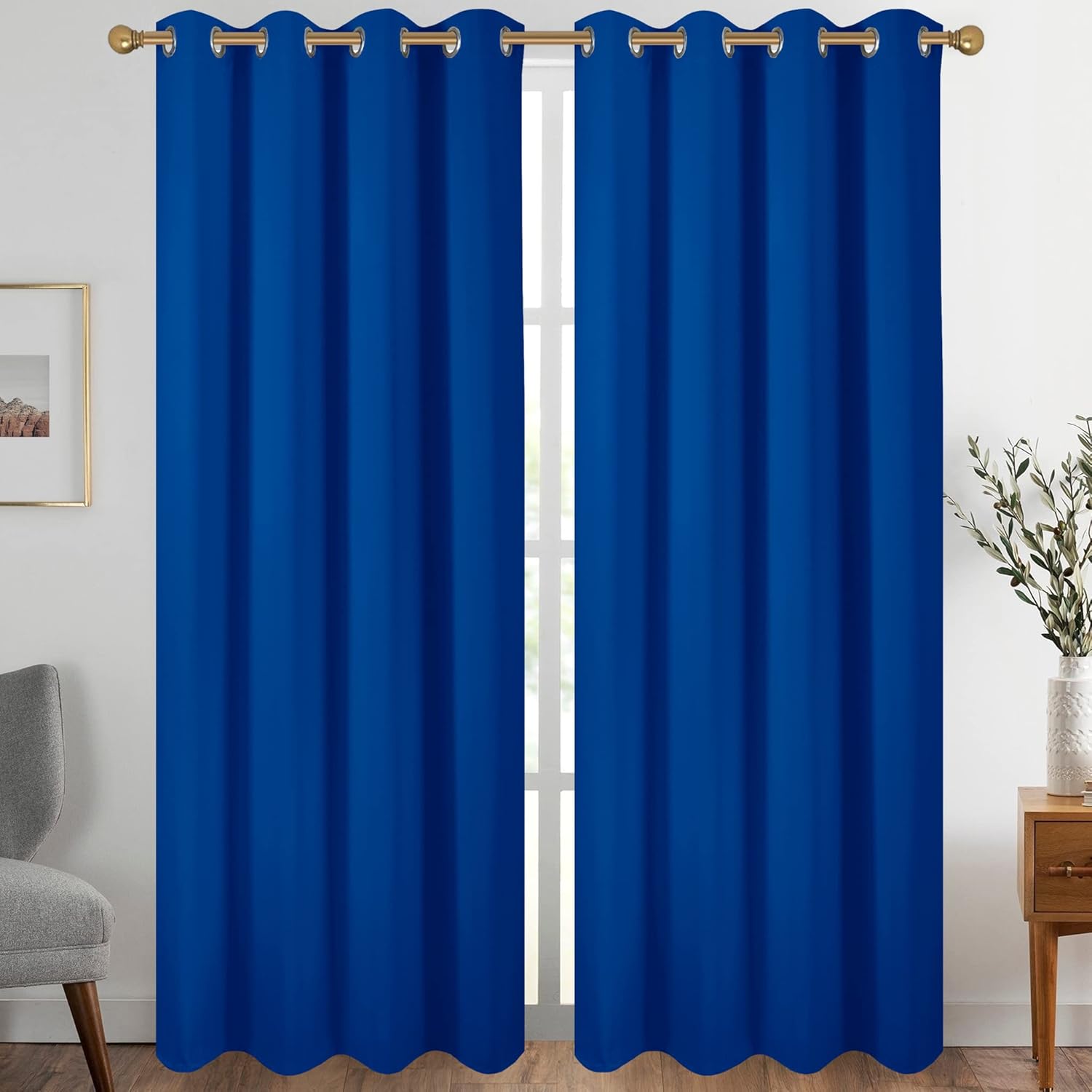 Diraysid Royal Blue Grommet Blackout Curtains for Bedroom