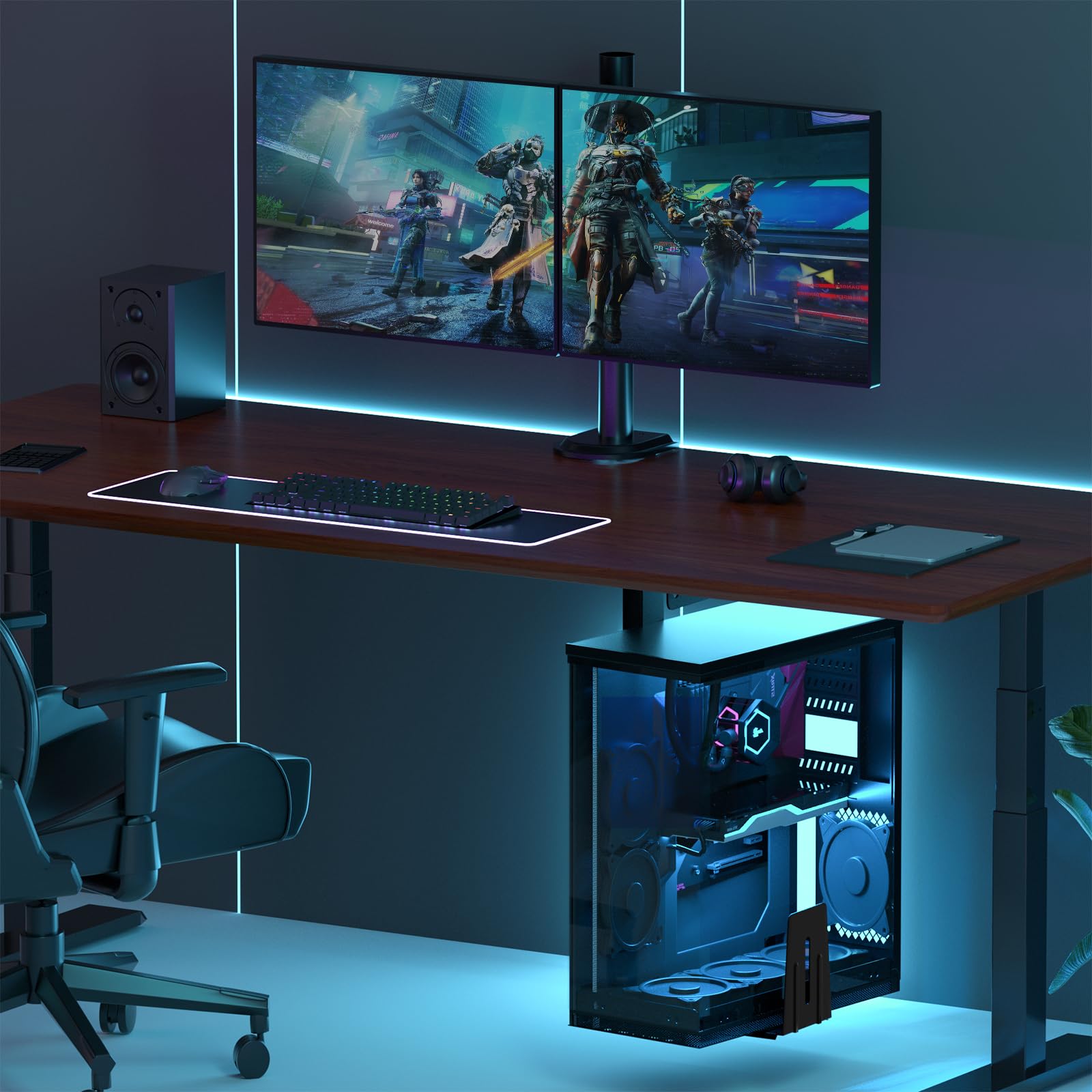 Support PC sous Bureau & Mural pour Boîtier Ordinateur, Ajustable Robuste 30 kg, Rotation 360°, Noir