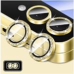 Protecteur d'objectifs caméra Bling pour Samsung Galaxy A16, LucBuy Stickers film de couverture de caméra en verre trempé, Glitter Automatic-Alignement Protecteur d'écran individuel en métal