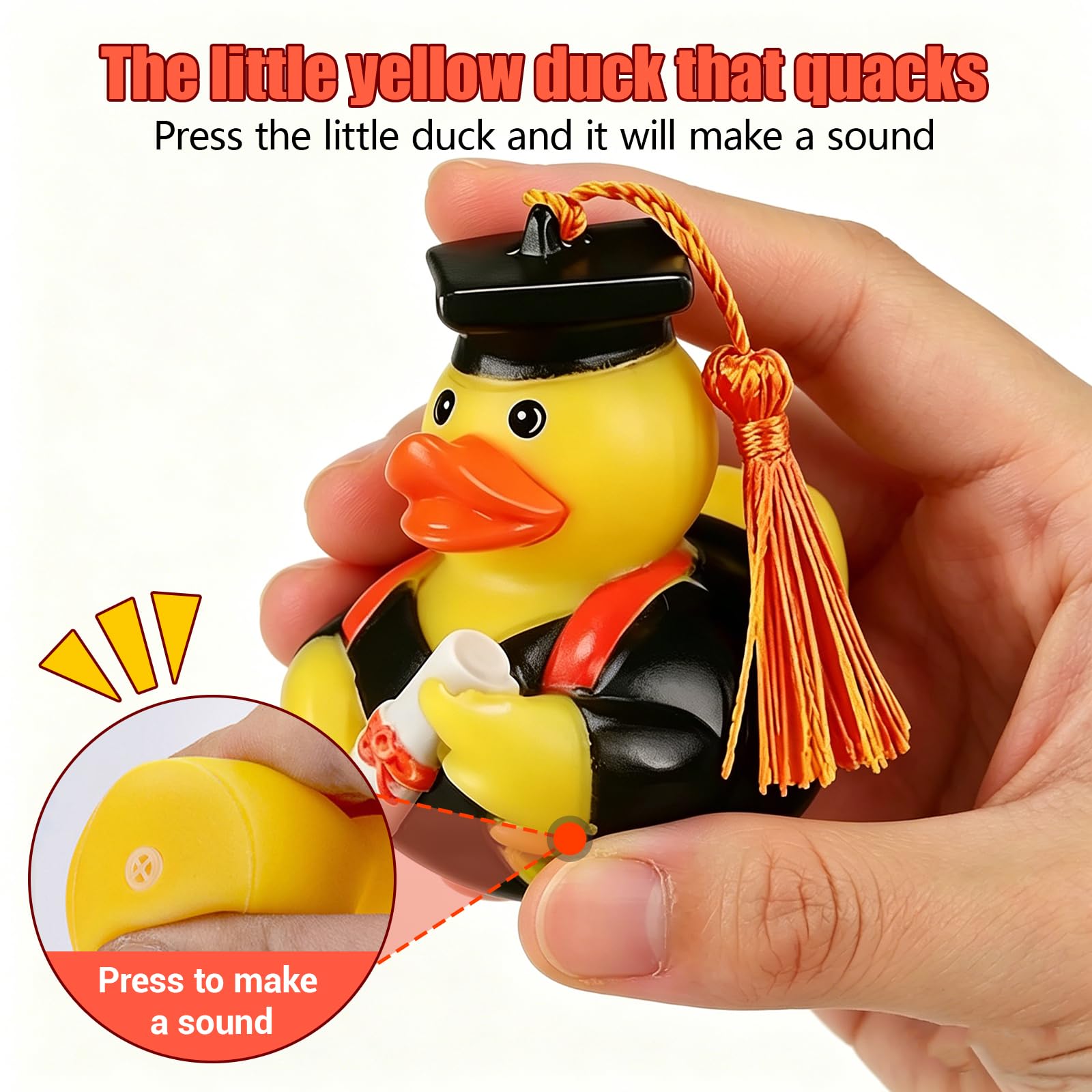 Paperelle di Gomma Anatra Rubber Duck Regalo Laurea con Diploma e Cappello Portachiavi