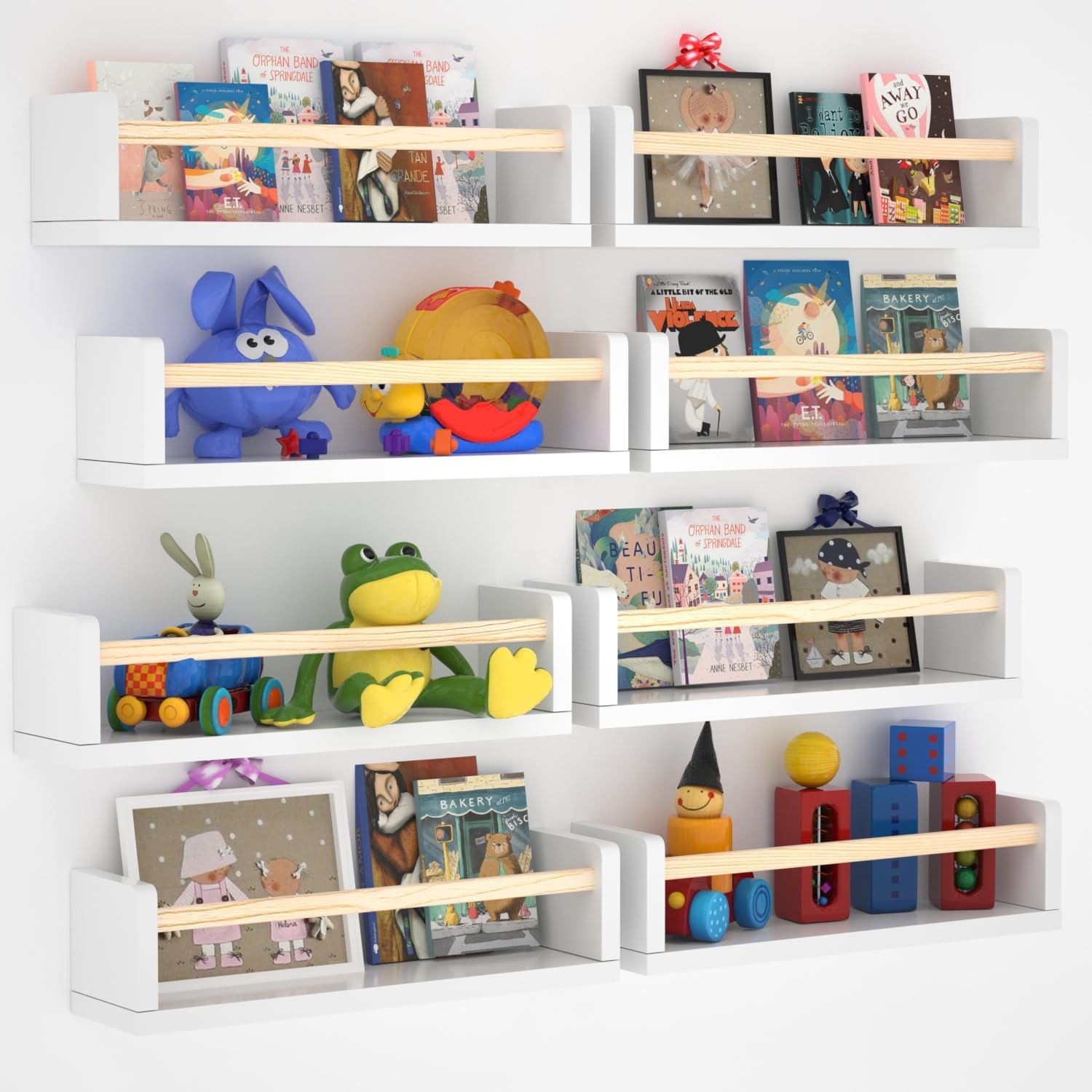 Esonal Wooden Wall Shelves for Nursery, Baby Book Shelf for