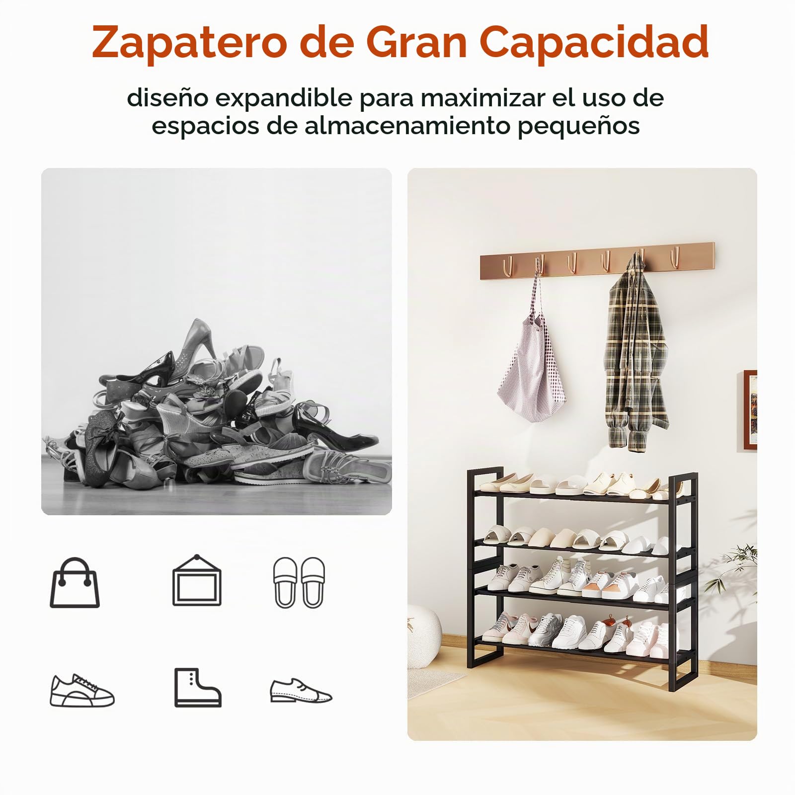 IBUYKE 2 Paquete de Zapatero Extensible, Organizador de Zapatos Ajustable de 45-83cm, Pequeño Estantería para Zapatos Apilable de Metal para Entrada Sala de Esta Armario, Negro TXJ002B-2
