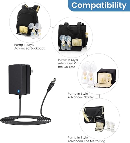 Miniatura 2 de Adaptador de corriente de 9 V compatible con bomba Medela en estilo extractor de leche avanzado, cable de carga de 6 pies