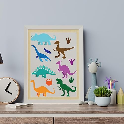 Miniatura 8 de MAYJOYDIY 10 plantillas de dinosaurios, plantillas de pintura de dinosaurios de animales, tiranosaurio, Rex, pterosaurio, estegosaurio, plantillas