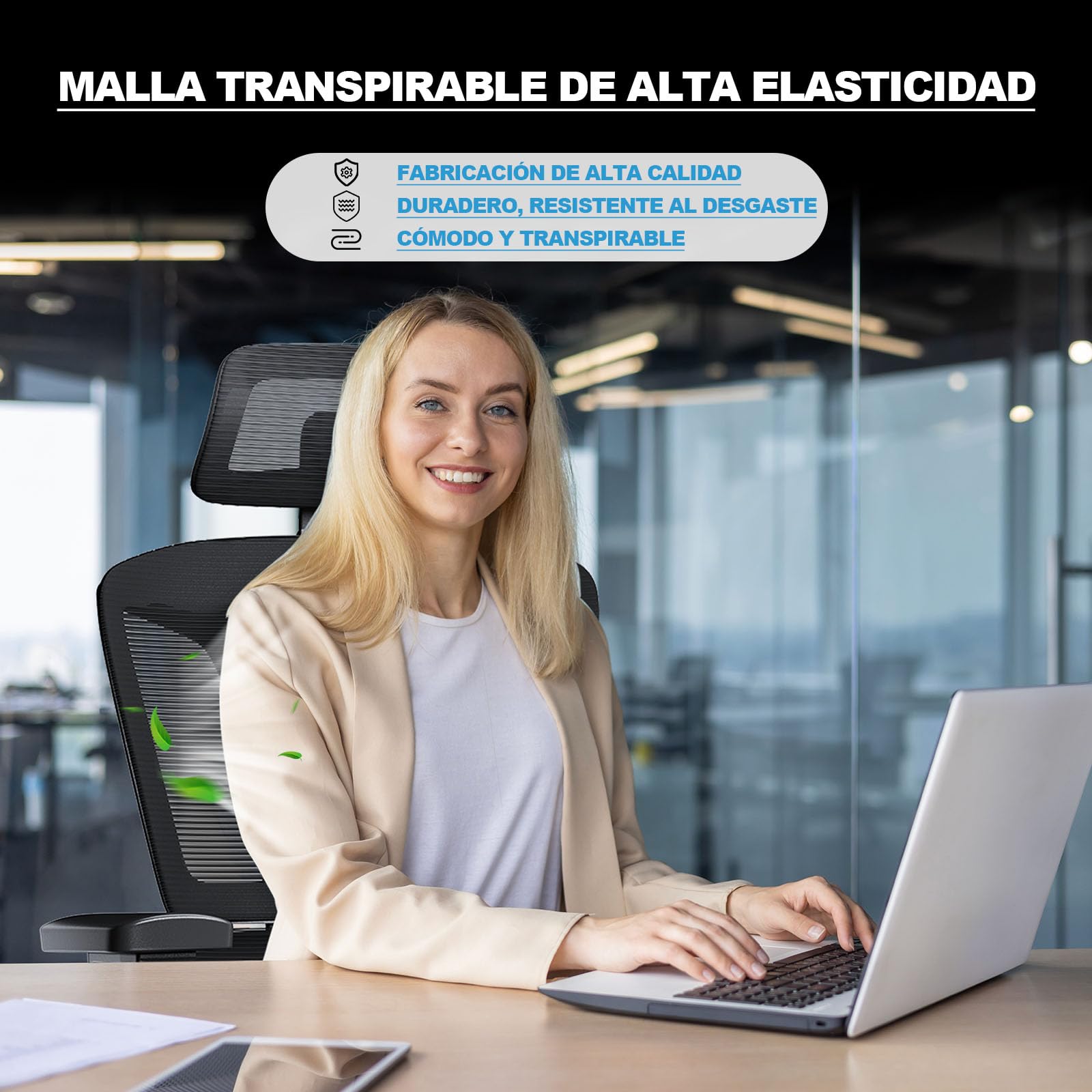 MELOKEA Silla de Oficina Ergonómica, Reposabrazos 4D, Profundidad de Asiento Ajustable, Ruedas de Goma, Inclinación de 4 Niveles, Cómodo para Personas Altas, Estudio & Despacho, Silla Escritorio 200KG