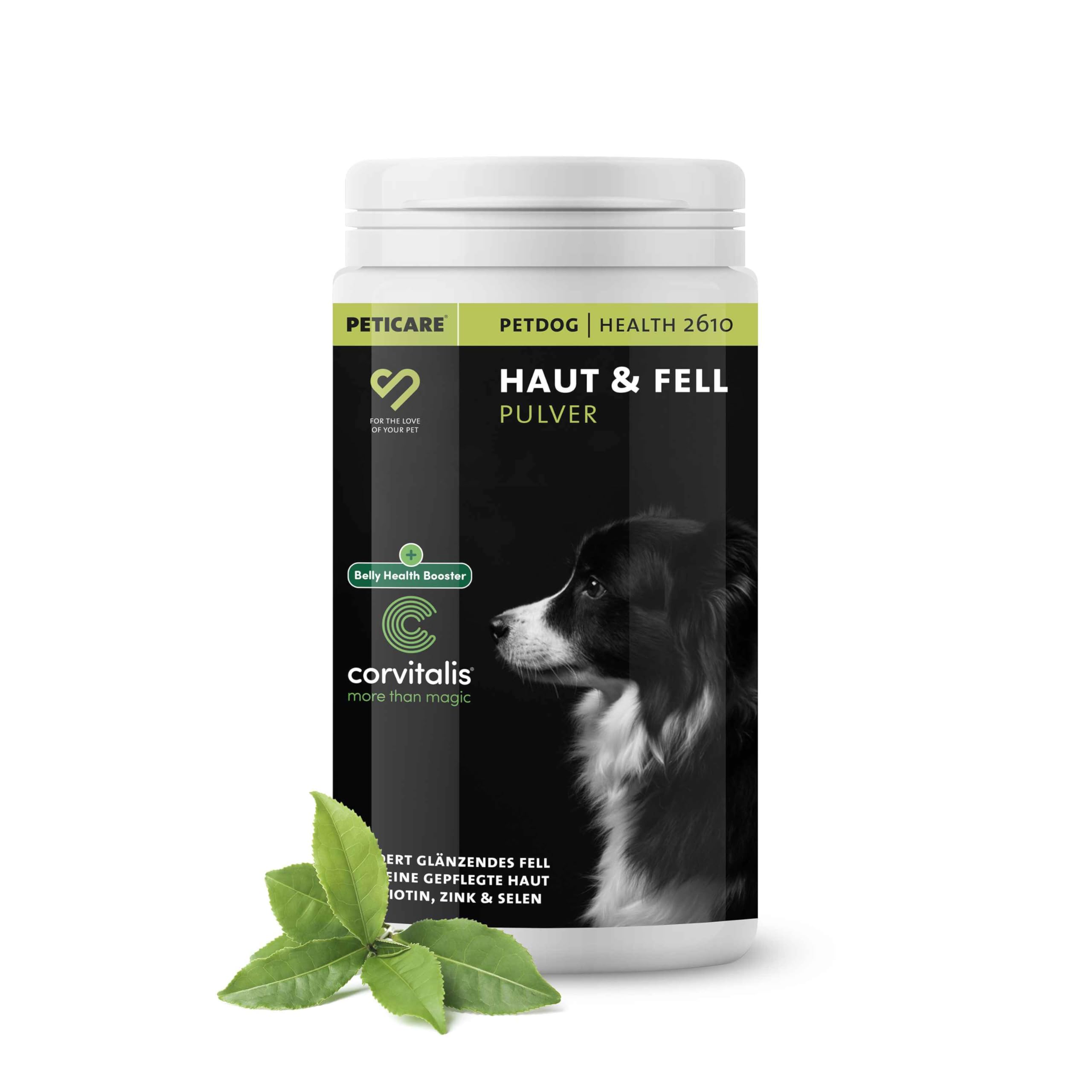 Peticare Haut & Fell Pulver für Hunde | Unterstützt Hautgesundheit & glänzendes Fell | Mit Bierhefe, Omega-3 & Biotin | Natürliches Ergänzungsfutter | petDog Health 2610