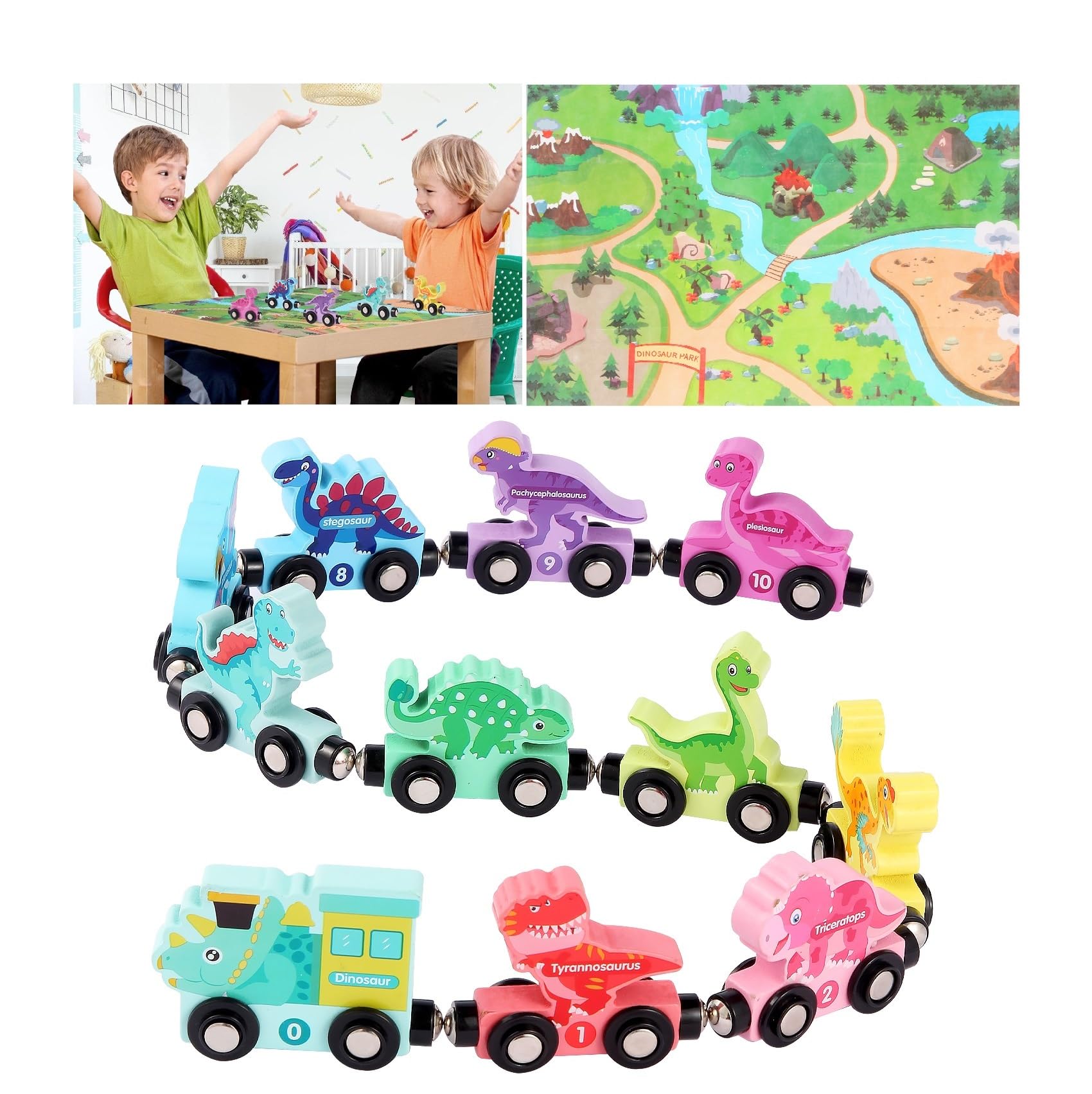 11 Pcs Magnetic Dinosaur Train, Wooden Montessori Number Toys for Toddlers