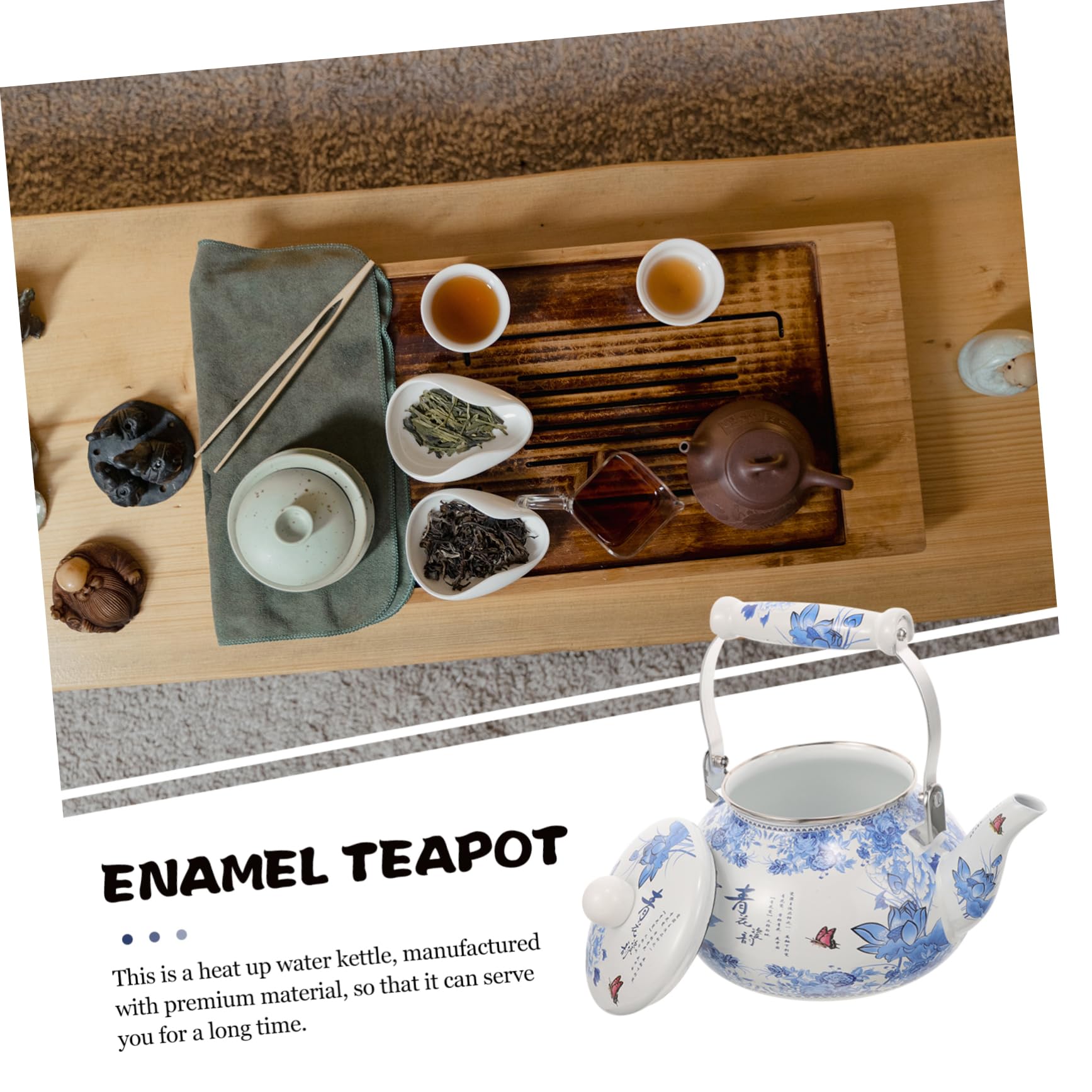 Tetera de Cocina Esmaltada Roja para Hervir Agua Diseño Delicado | Acabado de Esmalte, Fácil de Transportar, para Aficionados al Té y Café, Uso Familiar