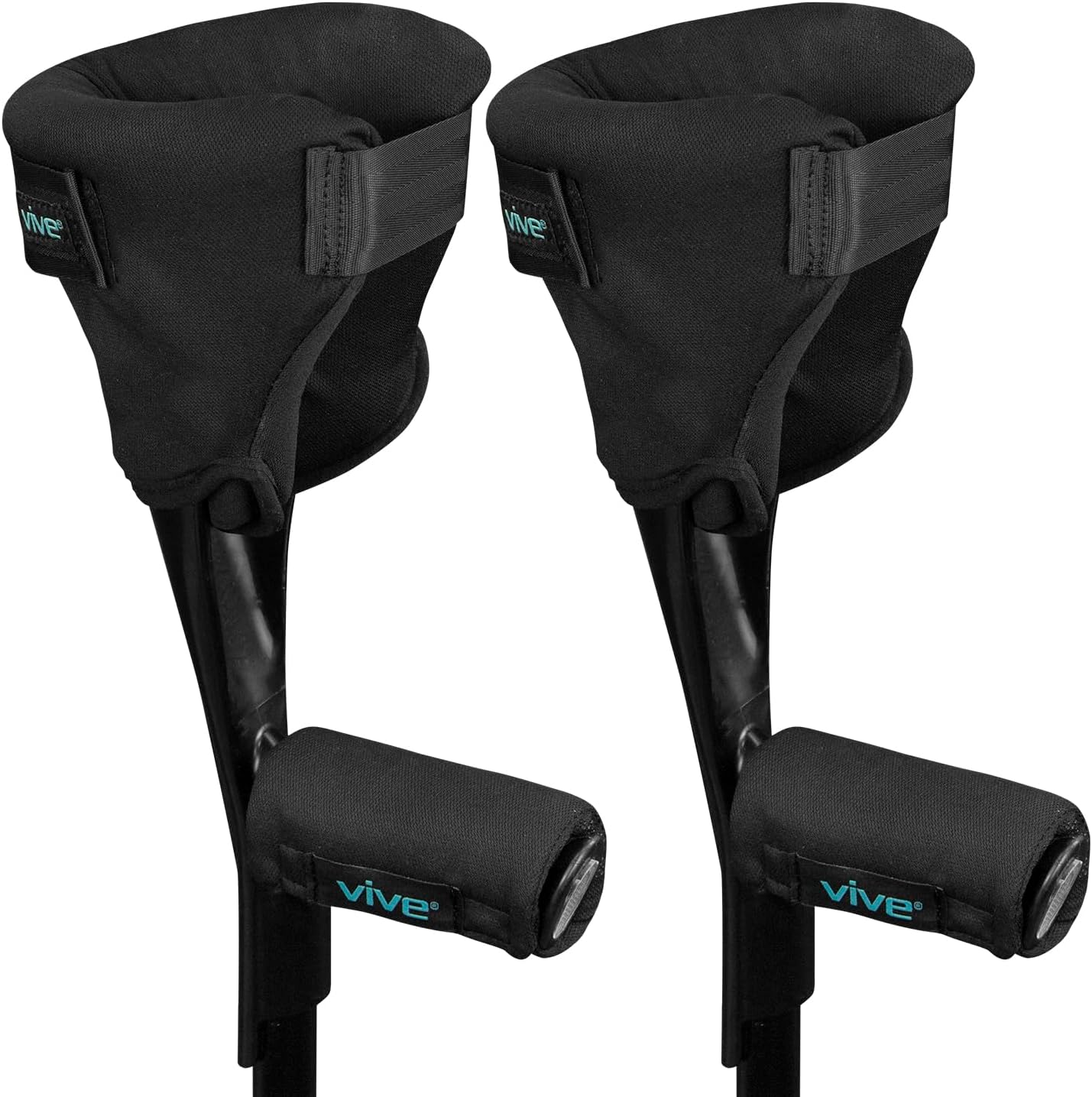 Vive Forearm Crutch Pads and Hand Grips 4 PCS - Cushion Padding Accessories (Open Cuff Crutches) - for Hands, Adults - Cover Replacement Medical Handles - Moisture Wicking, Breathable, Washable