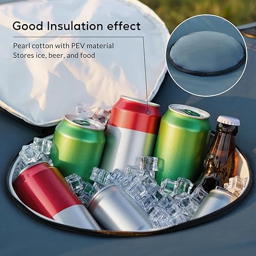 Miniatura 4 de Mesa de picnic portátil para acampar con enfriador, mesa de playa plegable con 4 soportes para tazas resistentes al desgarro, bolsa de transporte