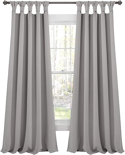 Lush Decor, Par de paneles de cortinas opacas para ventana con pestañas anudadas aisladas, color gris claro, 84 x 52 pulgadas, 84 x 52 pulgadas