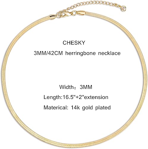 Miniatura 6 de CHESKY Gold Necklace for Women, 14K PlatedS925 sterling silver Snake Chain Necklace Dainty Simple Chunky Herringbone Necklace Gold Choker Necklaces