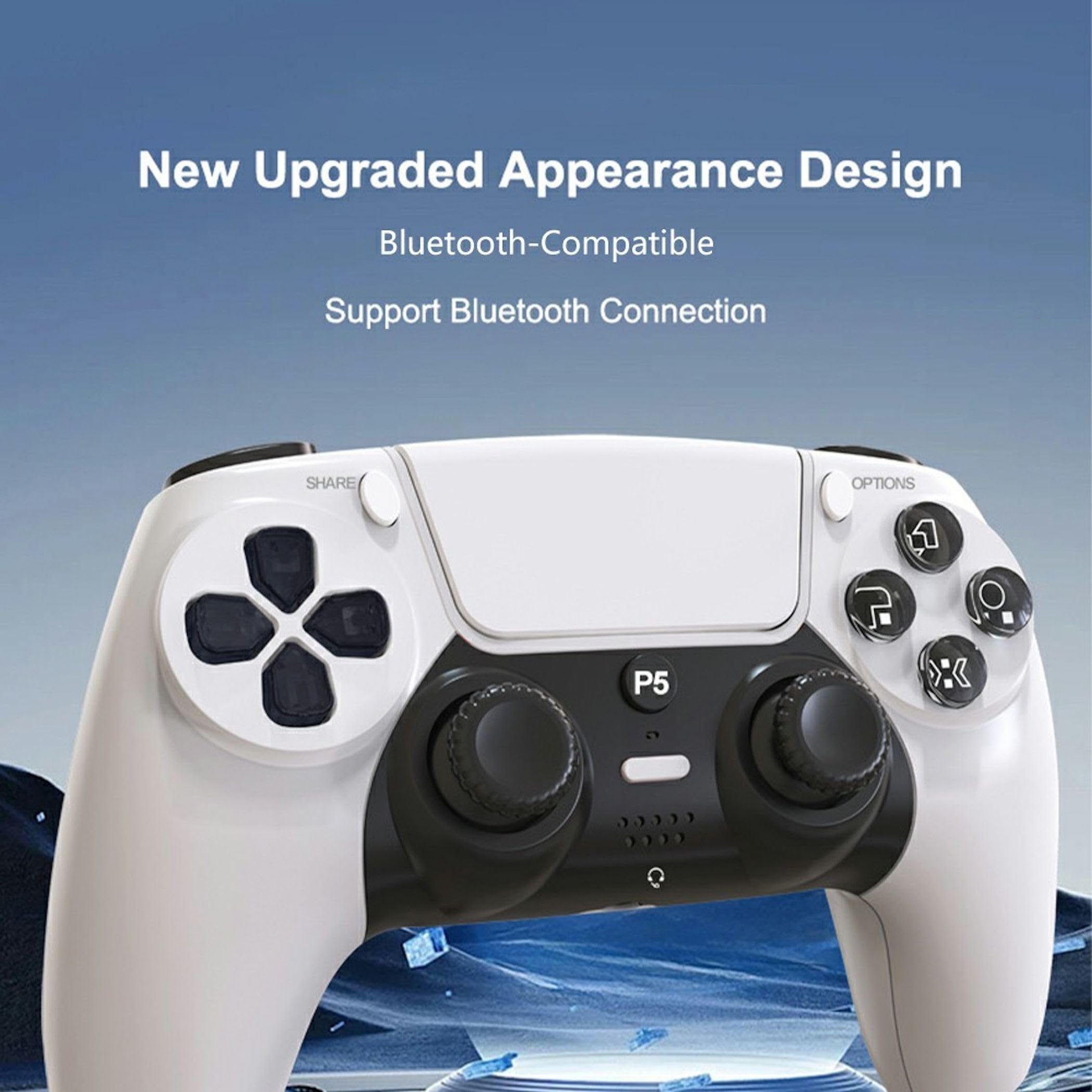 Wigento Wireless Controller für PS5, Hall Effekt Joysticks, 6 Achsen Gyroskop, Dual Vibration, Bluetooth 5.3, Touchpad, Gaming Gamepad (Weiß)
