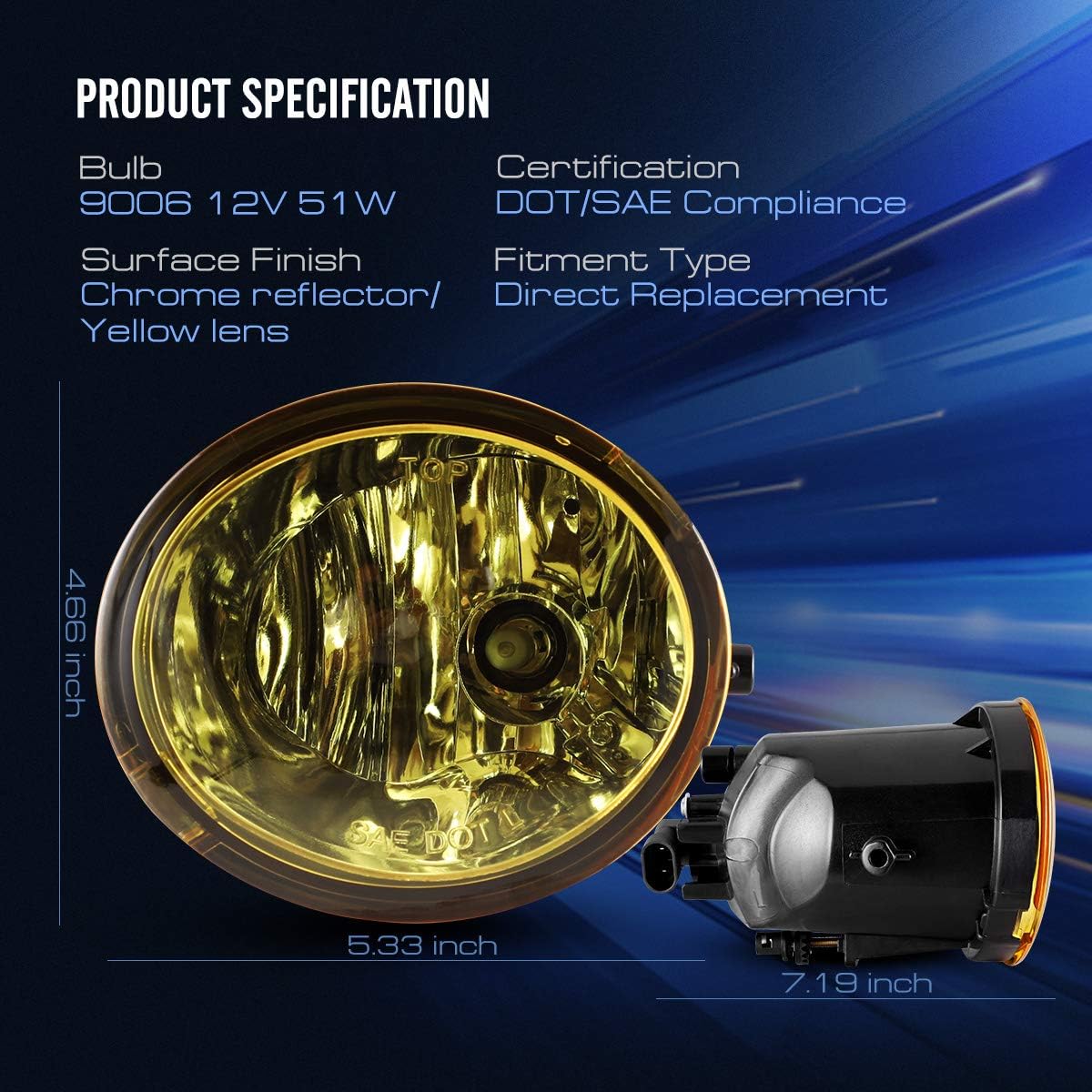 AUTOWIKI Fog Lights Fit for 2000-2006 Toyota Tundra (Not Fit Steel Front Bumper Models)/ 2001-2007 Toyota Sequoia 2PCS With Yellow Lens