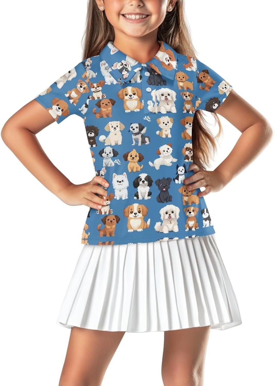 Tongluoye Short Sleeve Polo Athletic Shirts for Girls Button Up Moisture Wicking Golf Tops