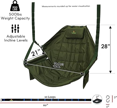 Miniatura 4 de Tranquillo Silla hamaca colgante, silla columpio de patio, silla columpio al aire libre con reposacabezas, reposabrazos, portavasos, columpios de