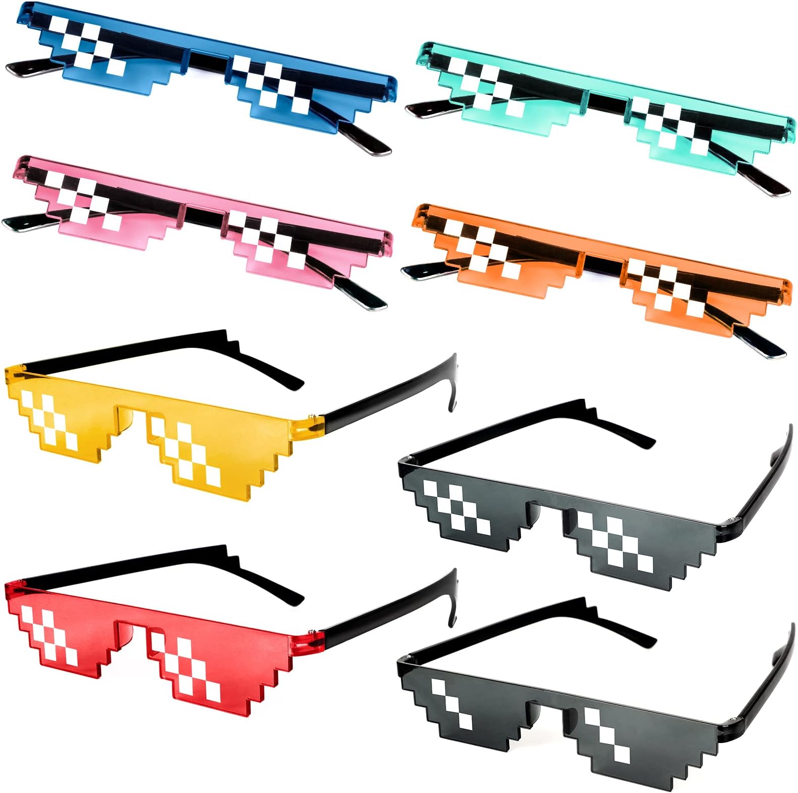 8 Pairs Pixel Sunglasses, Cool Thug Glasses Mosaic Glasses Mulity-Color Plastic Glasses, Funny Eyeglasses Suitable for Holiday Decoration Props Glasses, Adults Kids Photo Props Party Supply