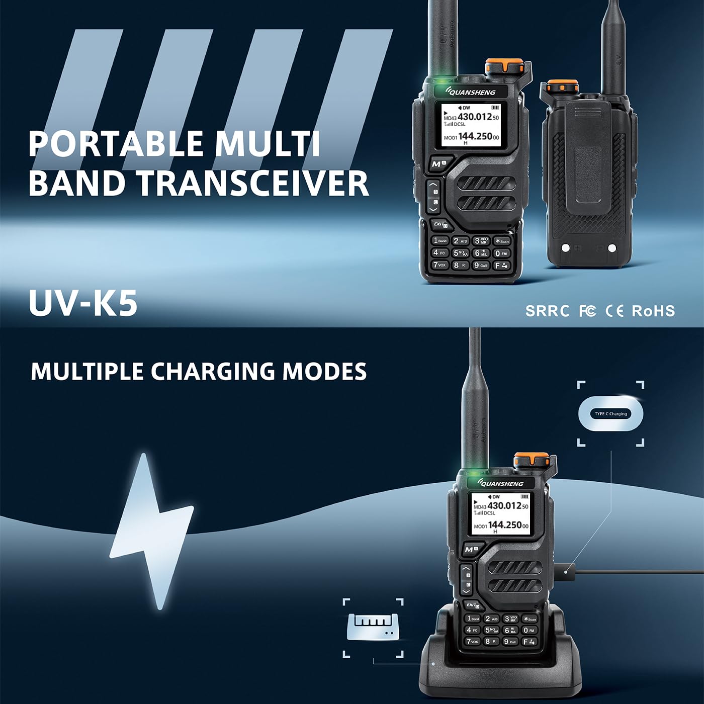 HYS Quansheng UV-K5 VHF UHF 5 W Walkie Talkie ładowarka akumulatorki do wielokrotnego ładowania dwudrożne radio