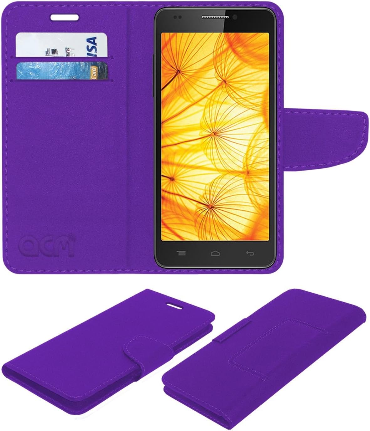 ACMMobile Leather Flip Flap Wallet Case Compatible with Intex Aqua Xtreme 2 Mobile Cover Purple