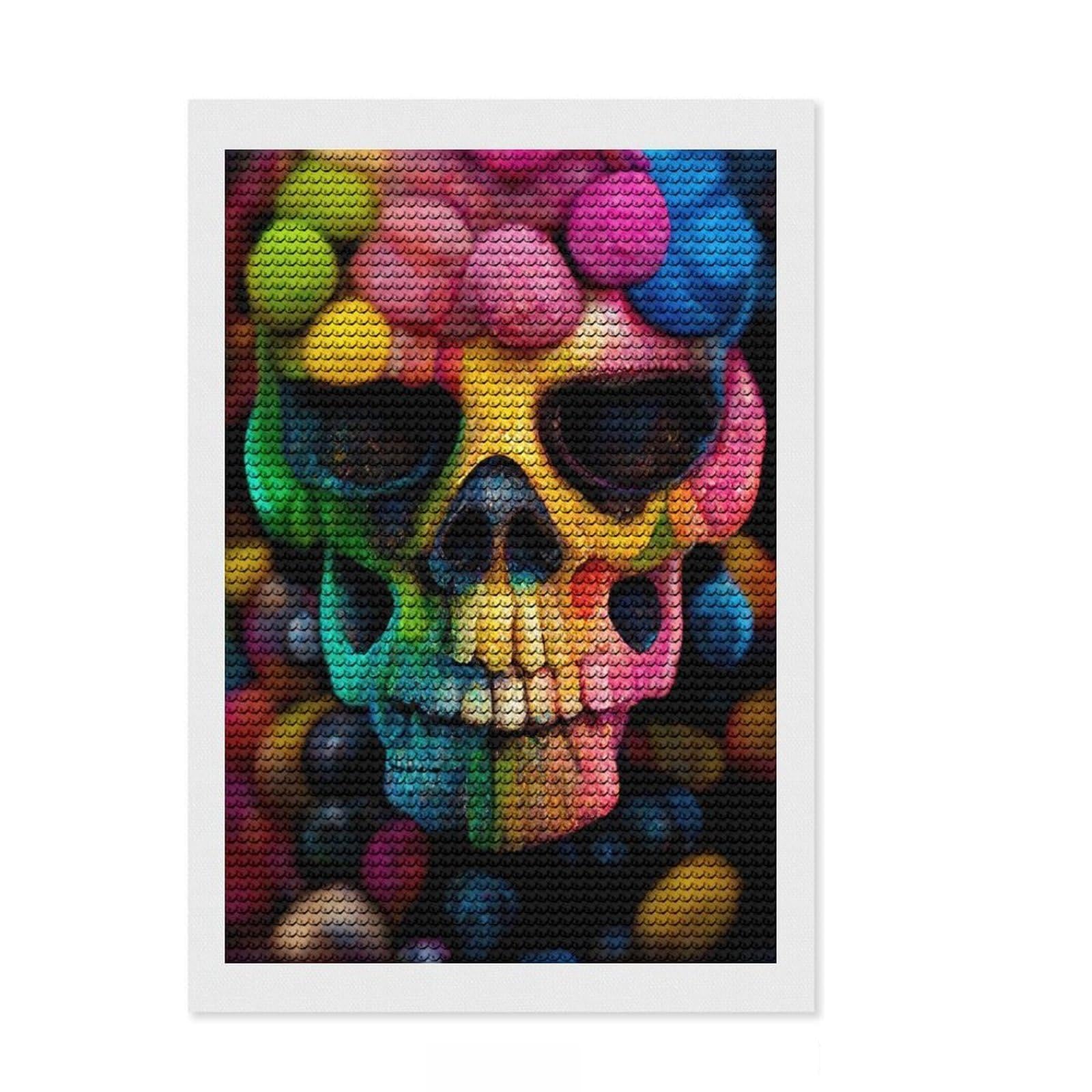 Junmoney Multicolor Cotton Skull Round Drill Diamond Painting 8"x12", for Women, Easy to Enjoy, Home Wall Decor, Thoughtful Handmade Gift
