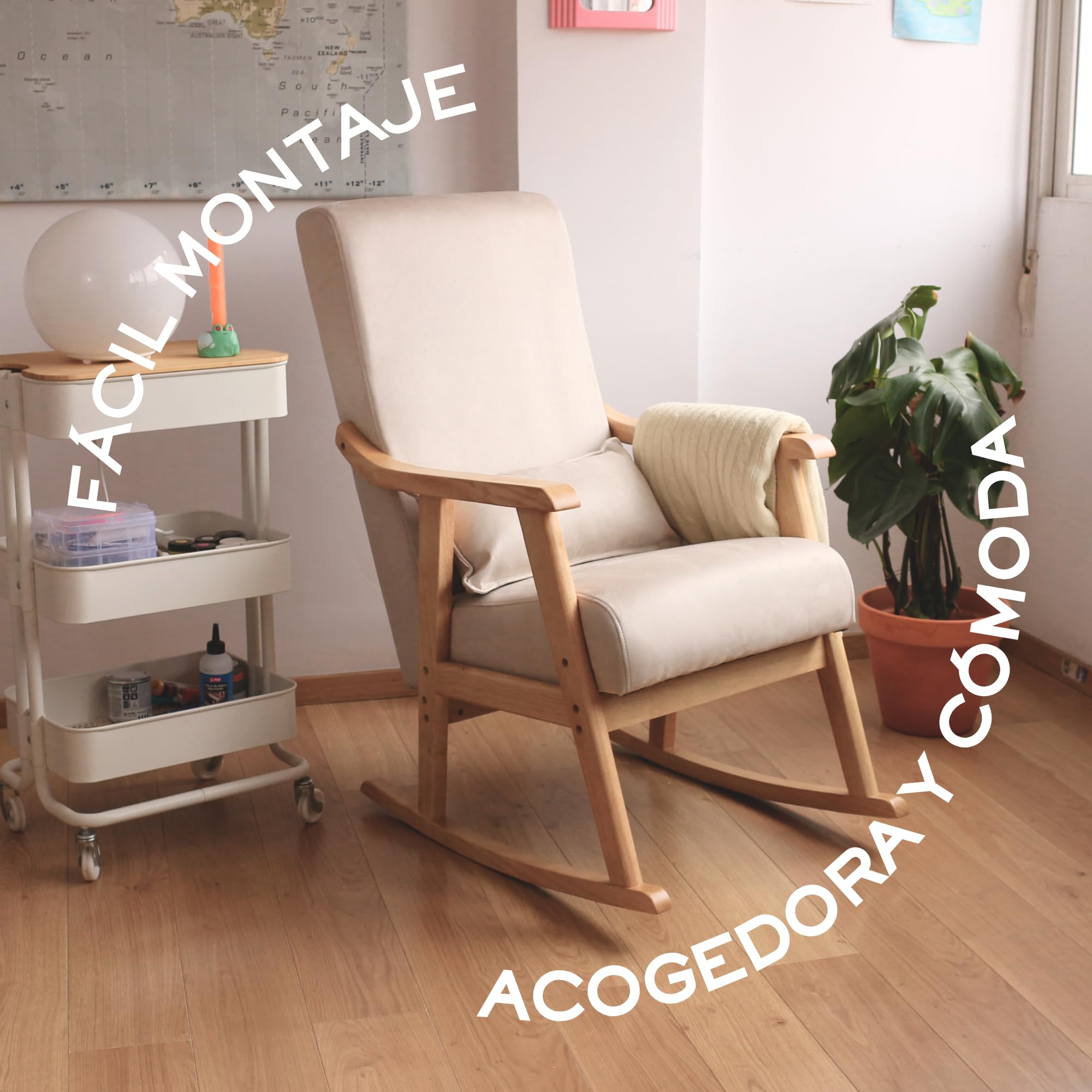 HOME DESIGN & CONFORT Fotel Bujany Model Paris z Poduszką Na Prezent | Specjalny Do Karmienia Piersią, Odporny Na Plamy, Lite Drewno Bukowe (Beżowy/Naturalny)