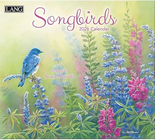 Lang Calendario de pared Songbirds 2026 13.4 × 12 pulgadas, calendario de 12 meses con encuadernación grapada, arte de lino en relieve por Susan