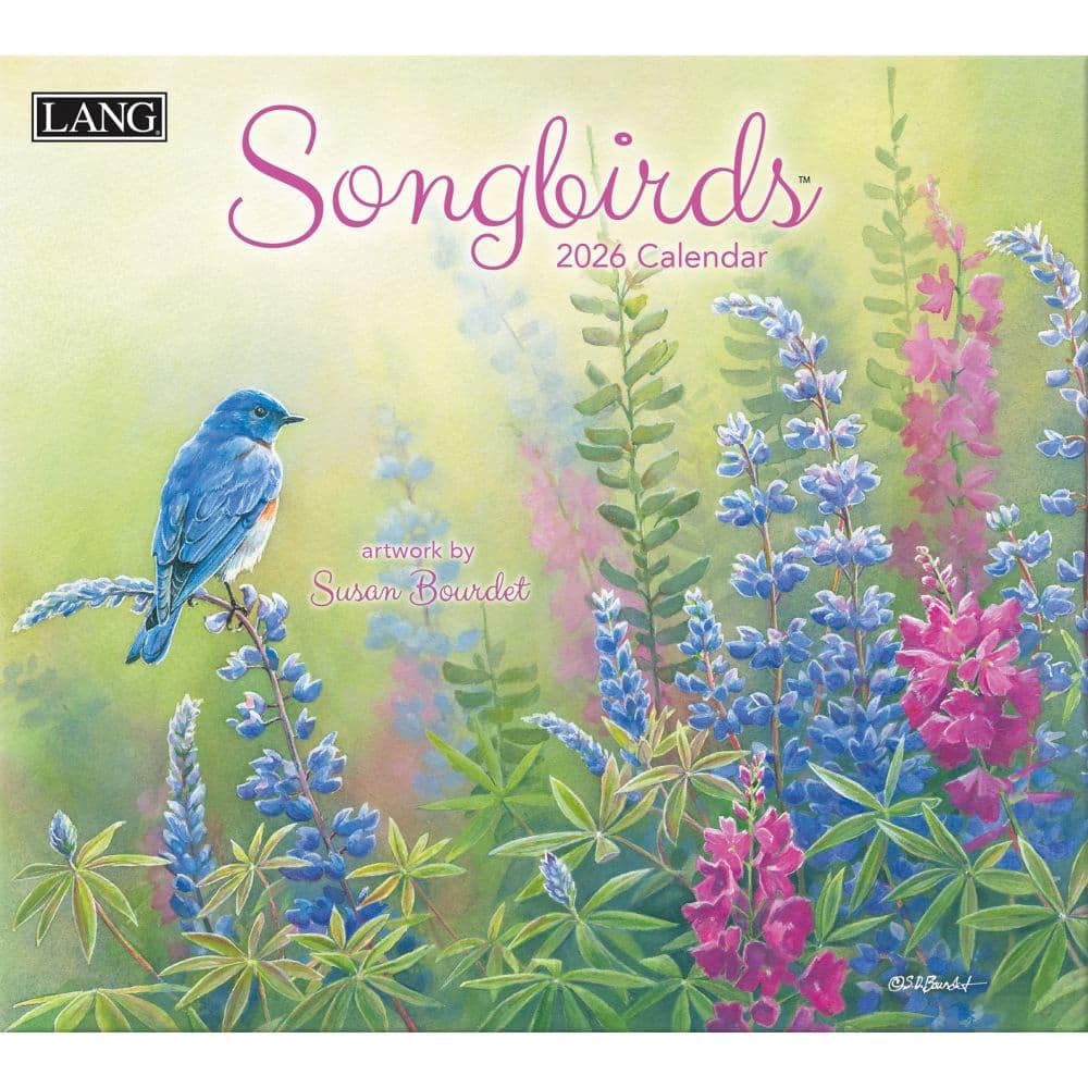 Lang Songbirds - Calendario da parete 2026, 34 x 30 cm, calendario 12 mesi con rilegatura pinzata, arte in rilievo in lino di Susan Bourdet, illustrazioni colorate con uccelli