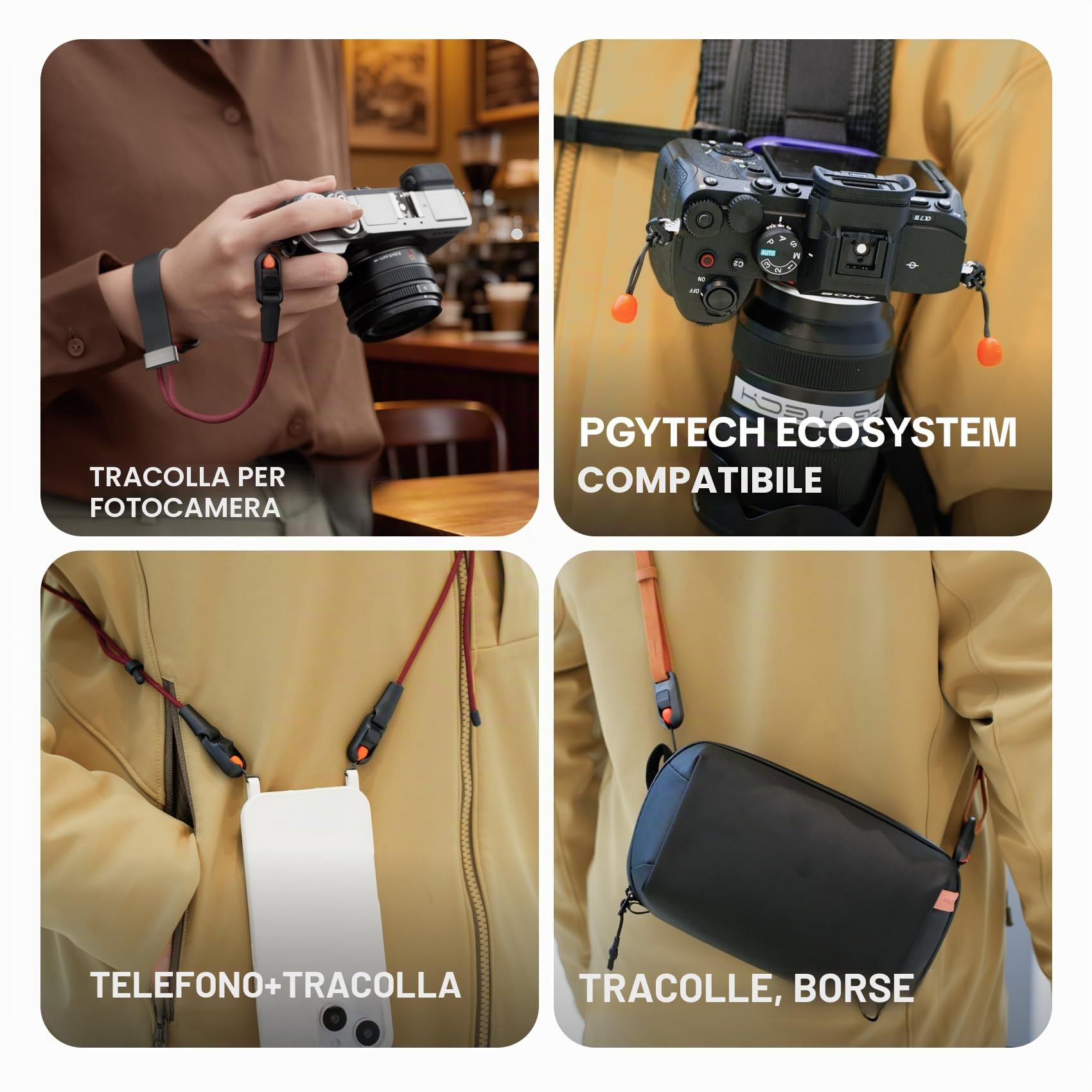 PGYTECH Set di Sgancio Rapido con Perle di Sgancio Rapido per rilascio rapido della fotocamera, utilizzabile con cinghie per fotocamera, lacci da polso o cinghie per zaino fotografico