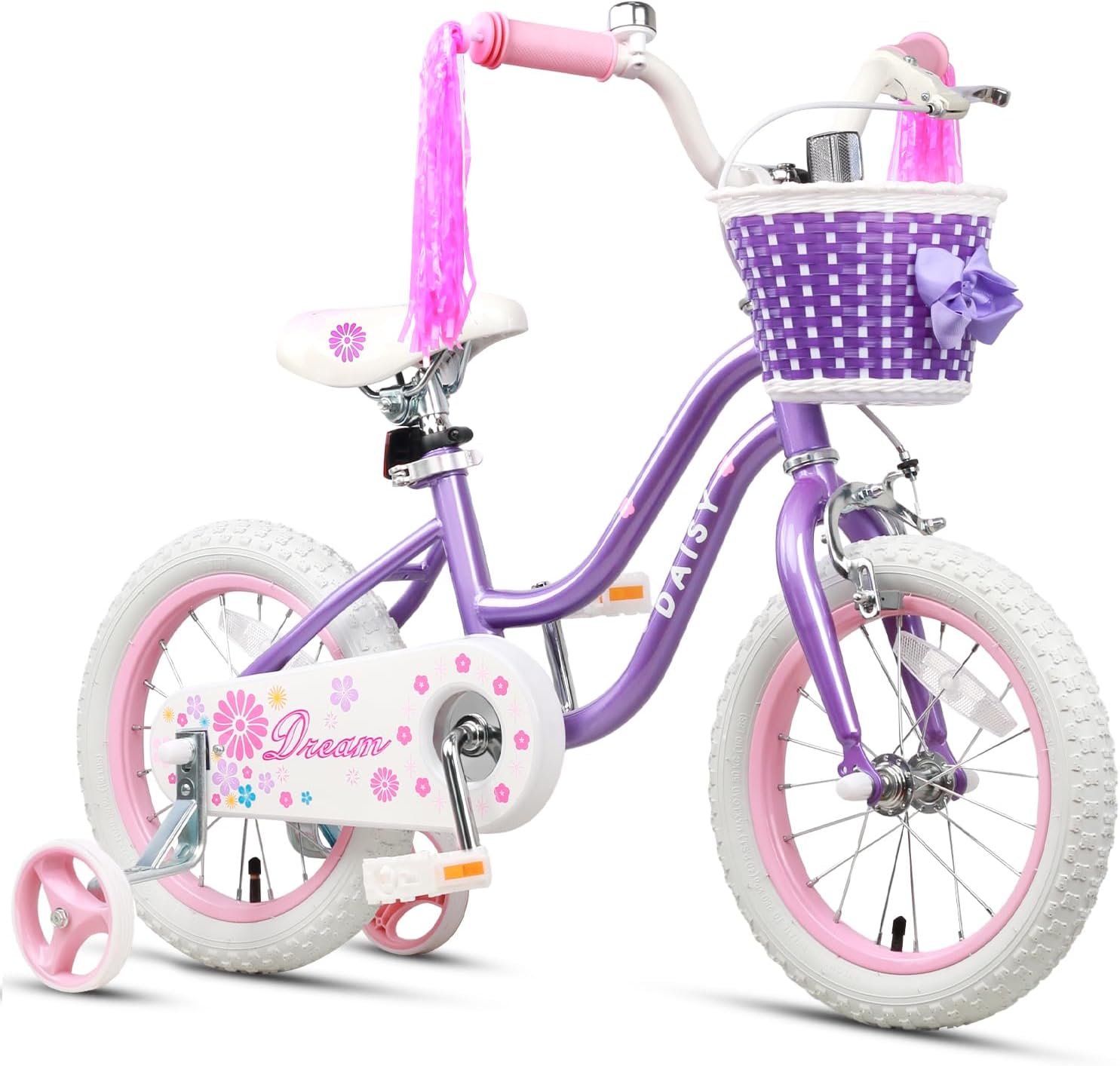Daisy Girls Bike, 12 14 16 Inch Kids Bike for Ages 2-7 Years Old Children, Princess Style Kids Bicycle with Training Wheels & Basket & Streamers, Multiple Colors