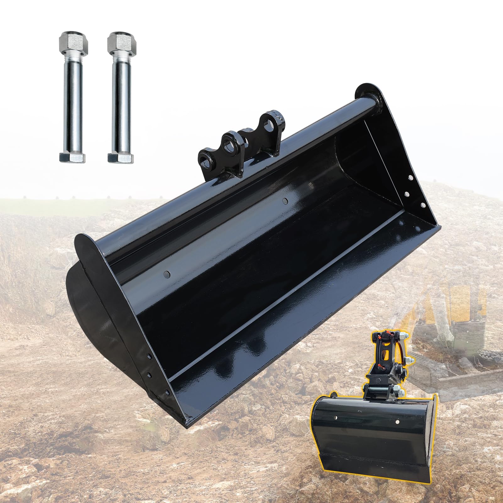 Grabenräumlöffel 80 cm für Minibagger 0,8–1,8 t, zahnlos | Bolzenlänge 120 mm, Lochabstand 90 mm, Aufnahmebreite 90 mm, Bohrung Ø25 mm, Manganstahl, Versand aus DE-Lager