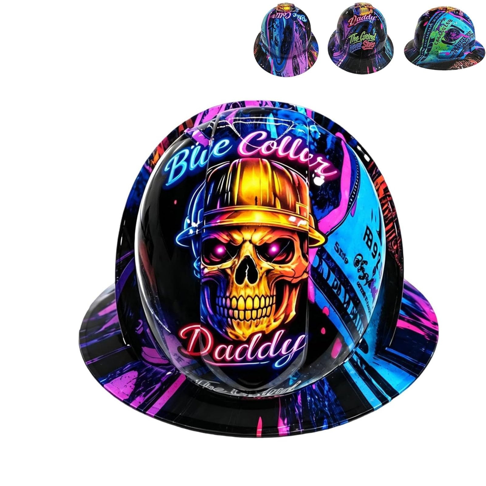 Casco da cantiere "Blue Collar Daddy" con stampa idrografica, casco da cantiere divertente, casco di sicurezza rigido con grafica a teschio, equipaggiamento da lavoro resistente agli urti