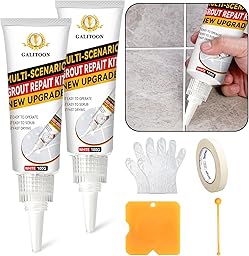Grout Repair Kit, Fast Drying Tile Grout, Grout Filler, Bathroom Shower Kitchen Floor Tile, Restore and Renew Tile Joints Line, Gaps, Replace Grout Pen (White, 200G)
