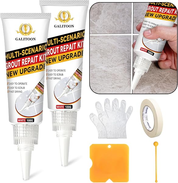 Grout Repair Kit, Fast Drying Tile Grout, Grout Filler, Bathroom Shower Kitchen Floor Tile, Restore and Renew Tile Joints Line, Gaps, Replace Grout Pen (White, 200G) - 1