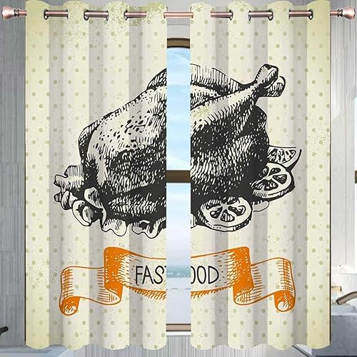 Cortinas retro de graffiti de pollo para habitación, con ojales en la parte superior, cortina de puerta de larga longitud, caída de 63 pulgadas de