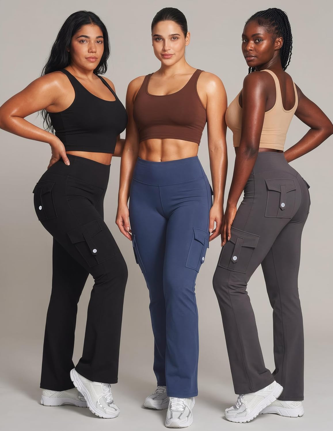 Women Workout Flare Leggings with 4 Pockets High Waisted Tummy Control Butt Yoga Pants Cargo Bootcut Leggings