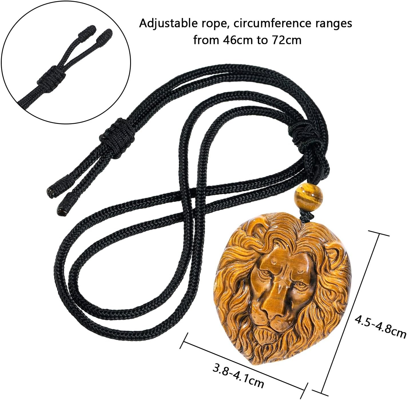 TUMBEELLUWA Lion Head Pendant Necklace for Men, Natural Crystal Protection Amulet Animal Charm Jewelry with Adjustable Cord, Tiger's Eye Stone