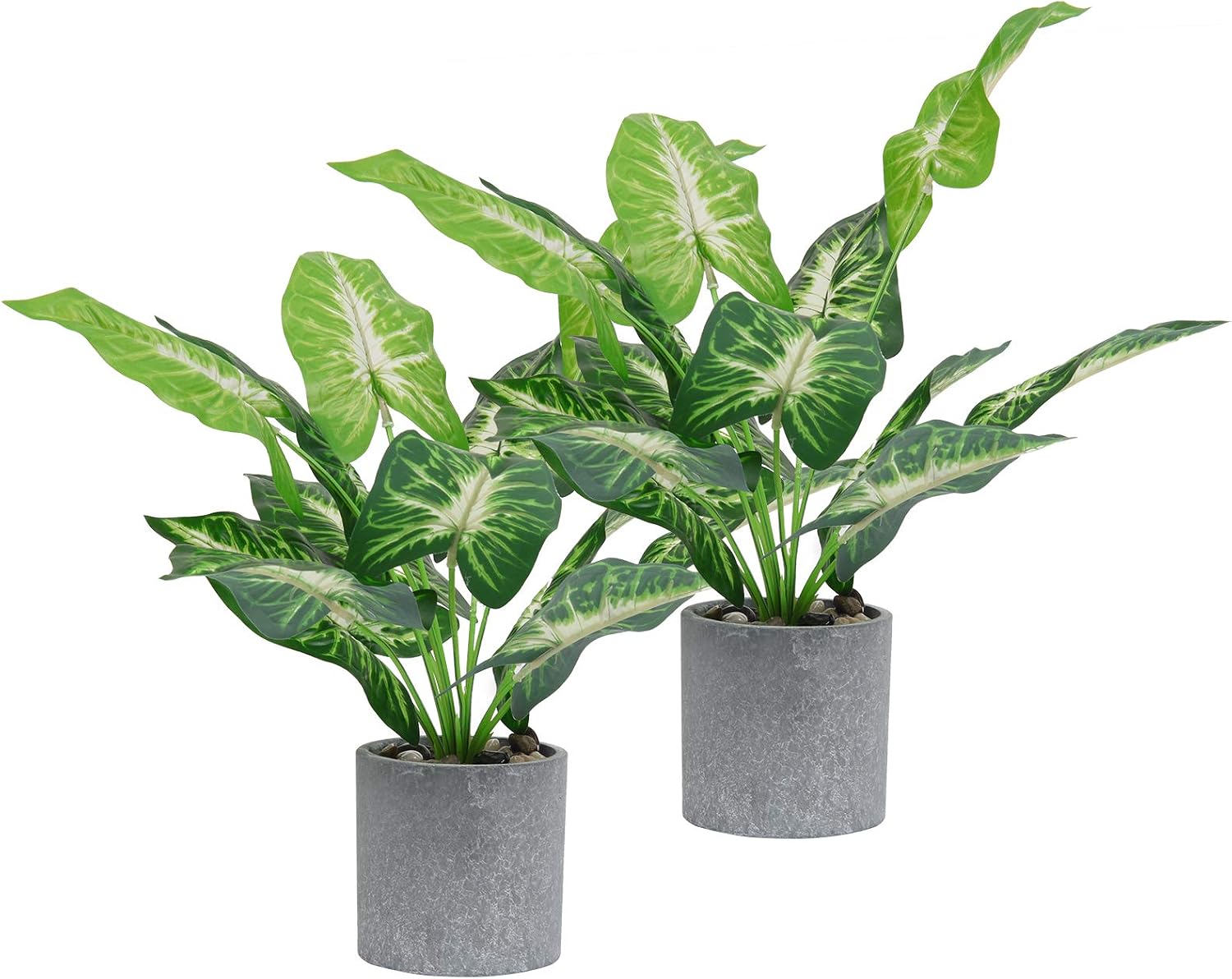 U'Artlines 16'' Artificial Topiaries Greenery Plant Potted Fake Shrubs Green Taro Leaves for Home Office Table Top Décor (2)