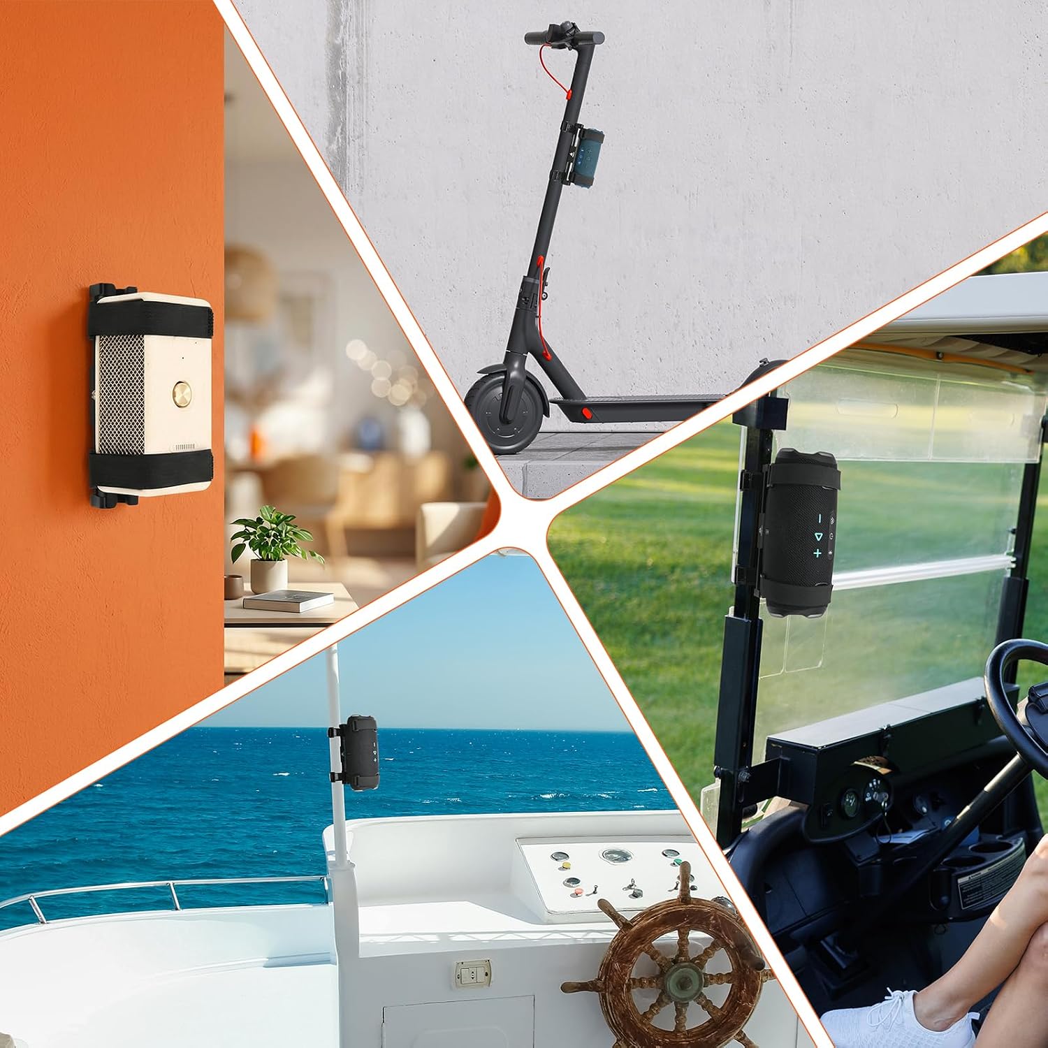Portable Bike Speaker Mount for JBL Charge 5/Charge 6/Flip 5/Flip 6/Flip 7/Xtreme 4, Metal Wall Mount Speaker Strap Holder with Hook and Loop Straps for Bike/Golf Cart/Boat/Scooter Railing