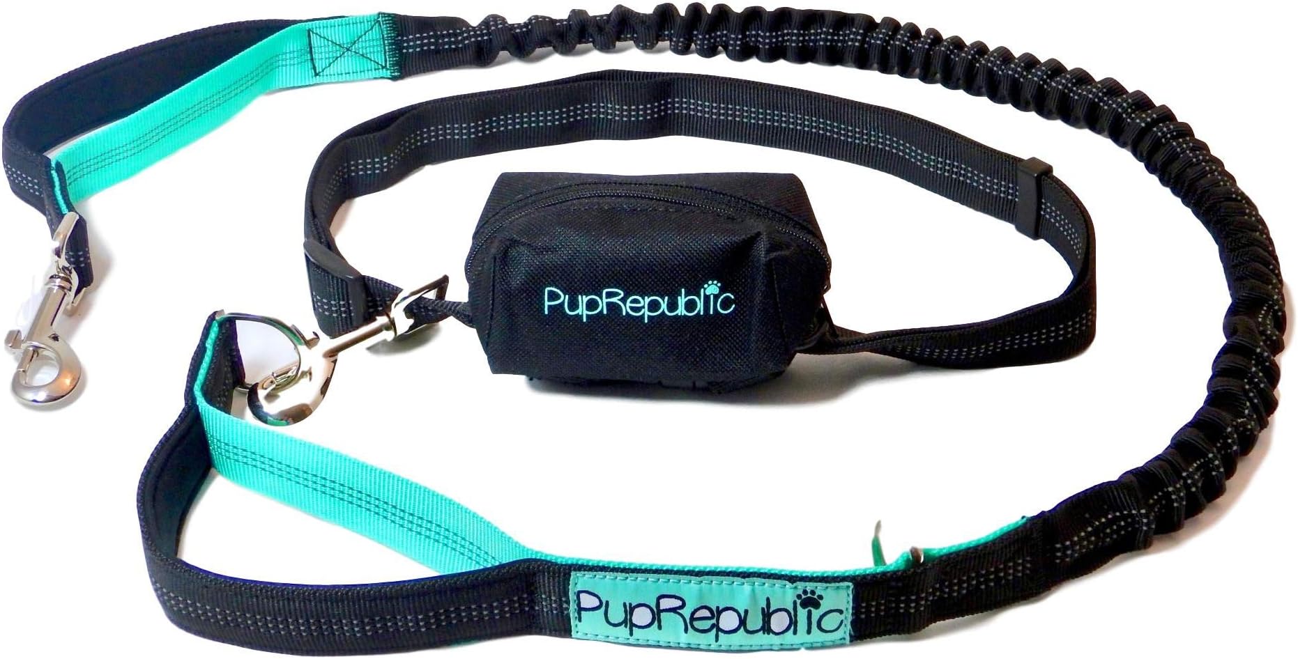 PupRepublic Hands Free Dog Lead - Perfect Dog Running Lead Or When Walking Or Hiking - Fully Adjustable Waist Belt With Reflective Bungee Dog Leads - Free Poo Bag Pouch Included