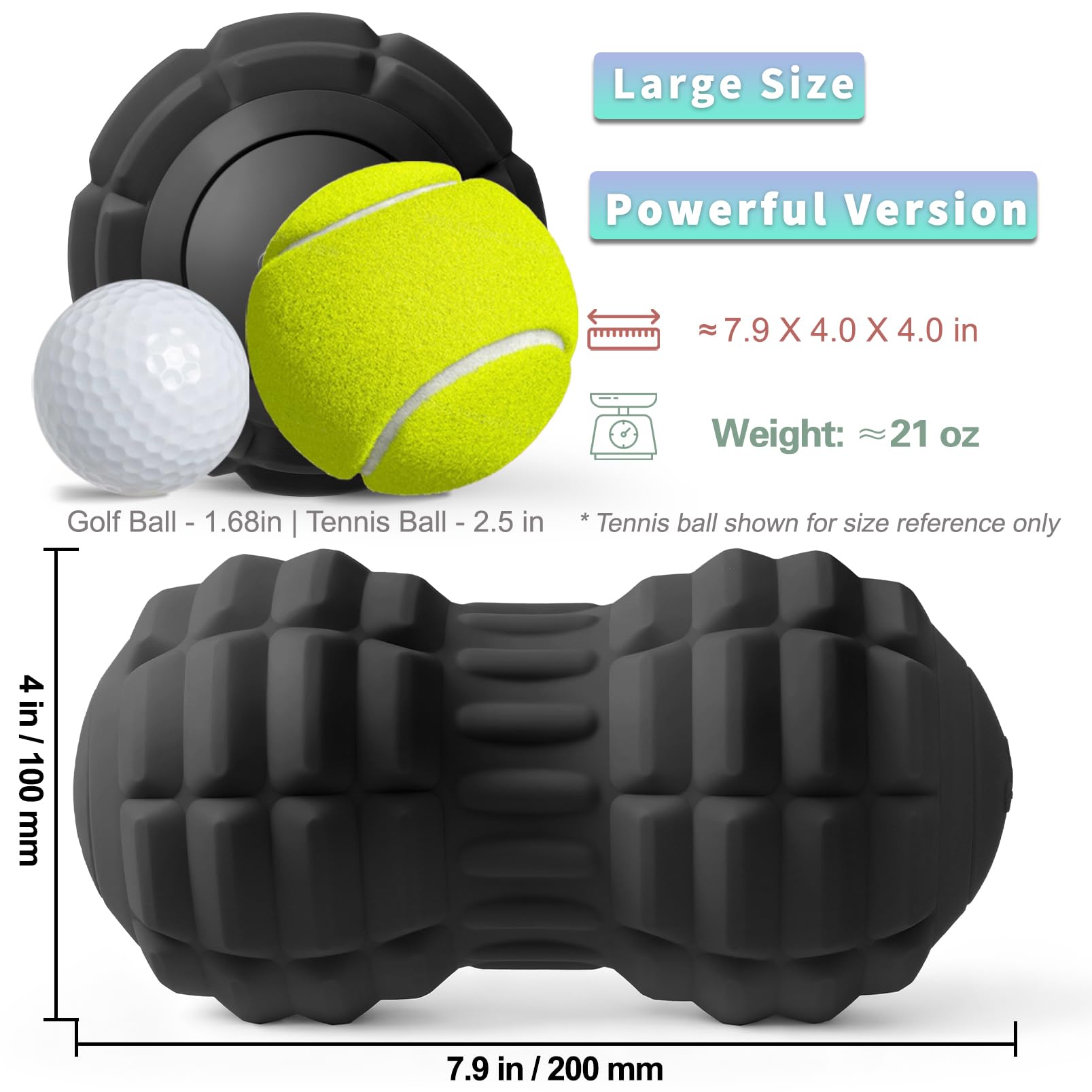 Balle de massage vibrante en forme d'arachide pour fasciite plantaire, rouleau de massage portable à 4 vitesses pour pieds, cou, dos et corps – Balle de relaxation musculaire pour