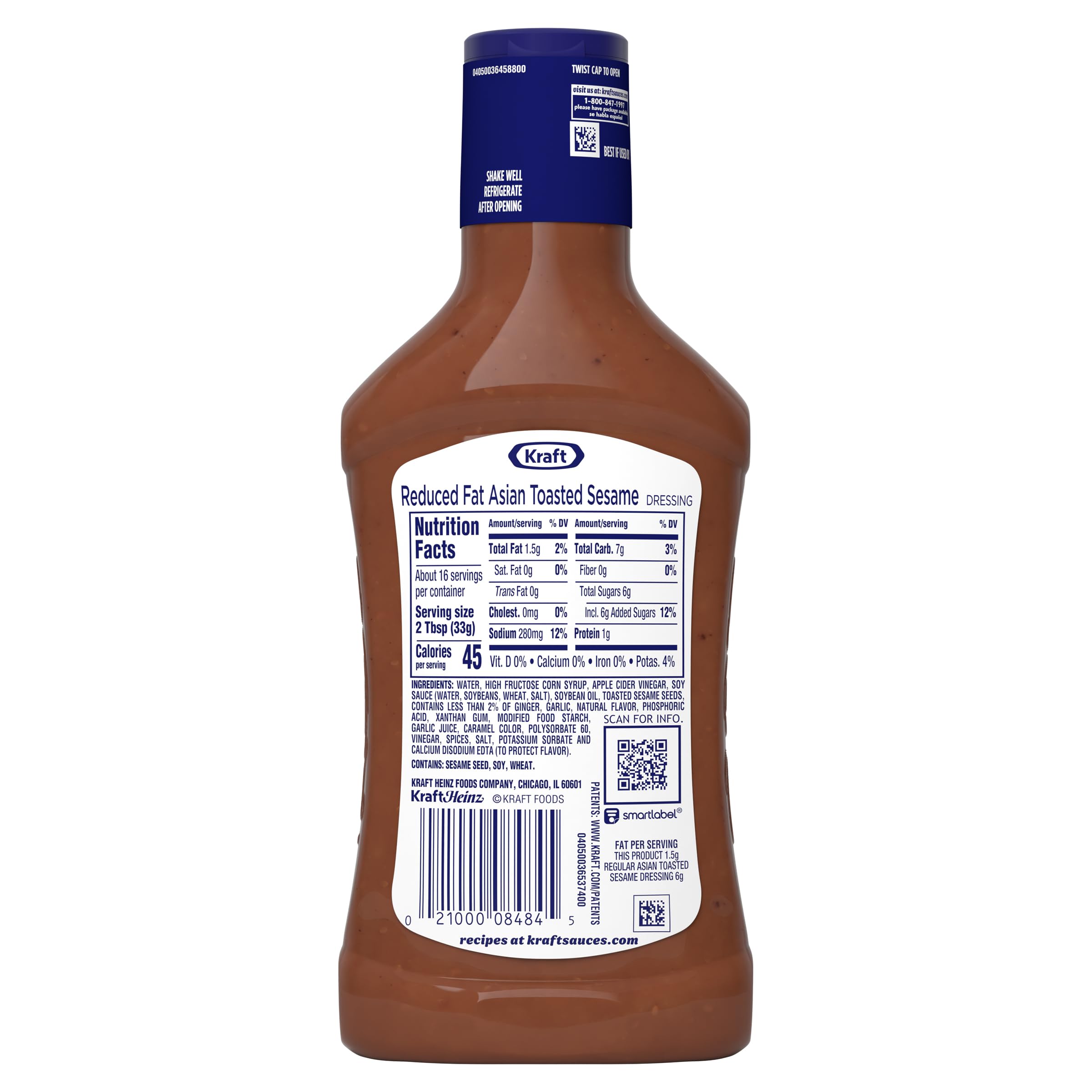 Kraft Reduced Fat Asian Toasted Sesame Dressing, 16 fl oz Bottle