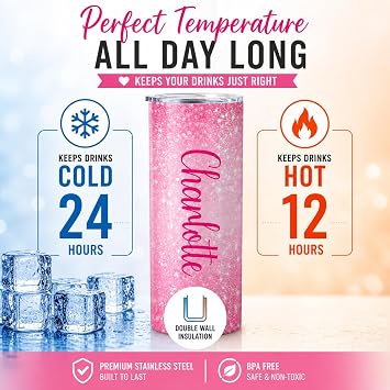 Personalized Tumbler with lid and straw | 20oz Stainless Steel Custom Tumblers | Personalized Gifts | Double Wall Insulated Cup for Hot, Cold Drinks | Tumbler Ombre Glitter effect with Name | 20oz Cup