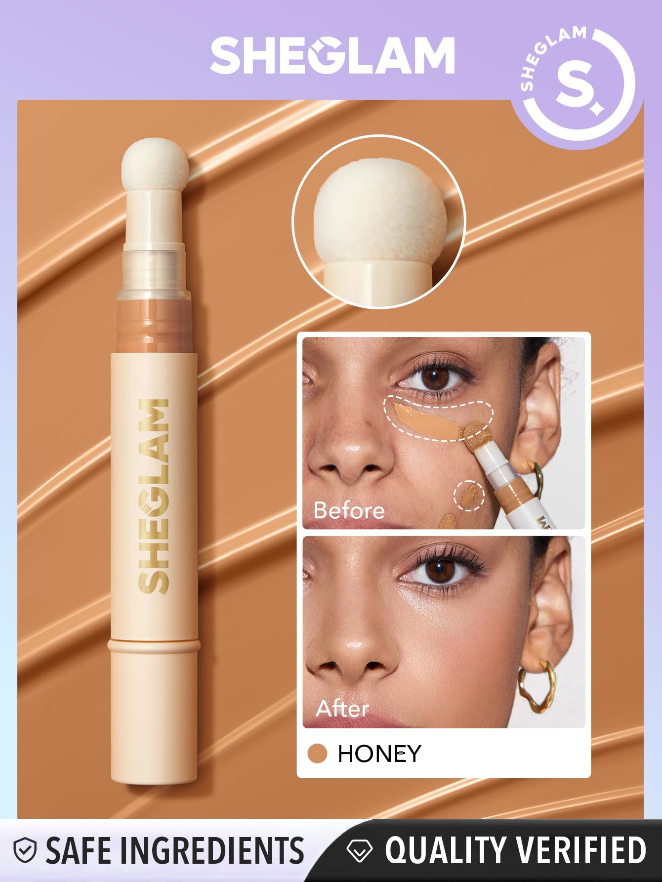 SHEGLAM Complexion Boost Concealer Sponge-Head Applicator Matte Liquid Long Lasting Brightening Color Corrector Weightless Hydrating-Honey - Image 2