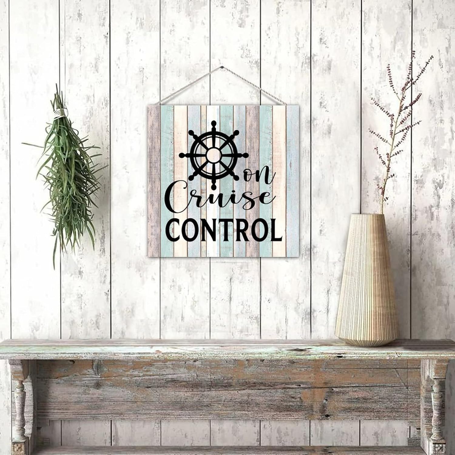 Rural Rustic Wood Sign Plaque on Cruise Control Wood Wall Pediment Wall Hanging Door Sign Classical Home Wall Hanging Decorations for Front Door Yard 12x12 Inch : Home & Kitchen