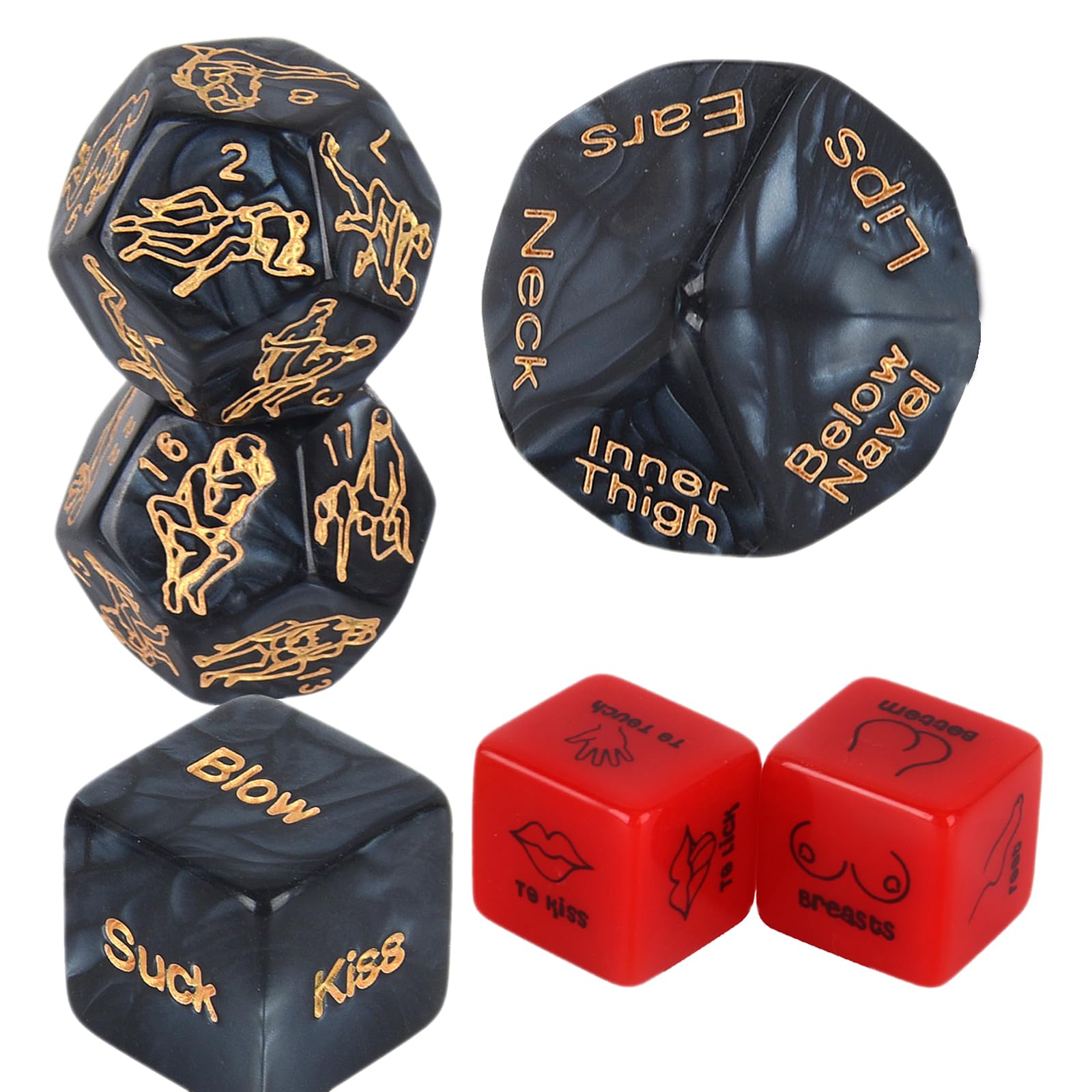 Date Night Sex Game Dice 6 PCS, Position Decision Dice for Romantic Ideas, Naughty Valentine's Day Gifts for Boyfriend Girlfriend Husband or Wife Funny Acrylic Dice (Black 4PCS & Red 2 PCS)